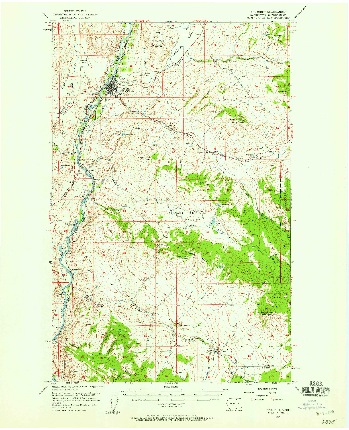 USGS 1:62500-SCALE QUADRANGLE FOR TONASKET, WA 1957