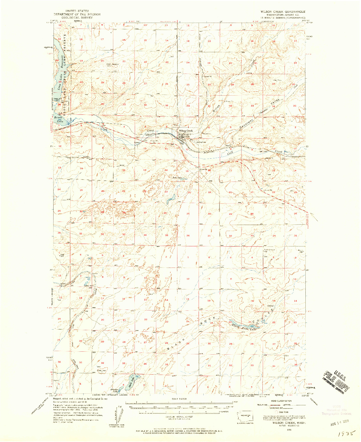 USGS 1:62500-SCALE QUADRANGLE FOR WILSON CREEK, WA 1956