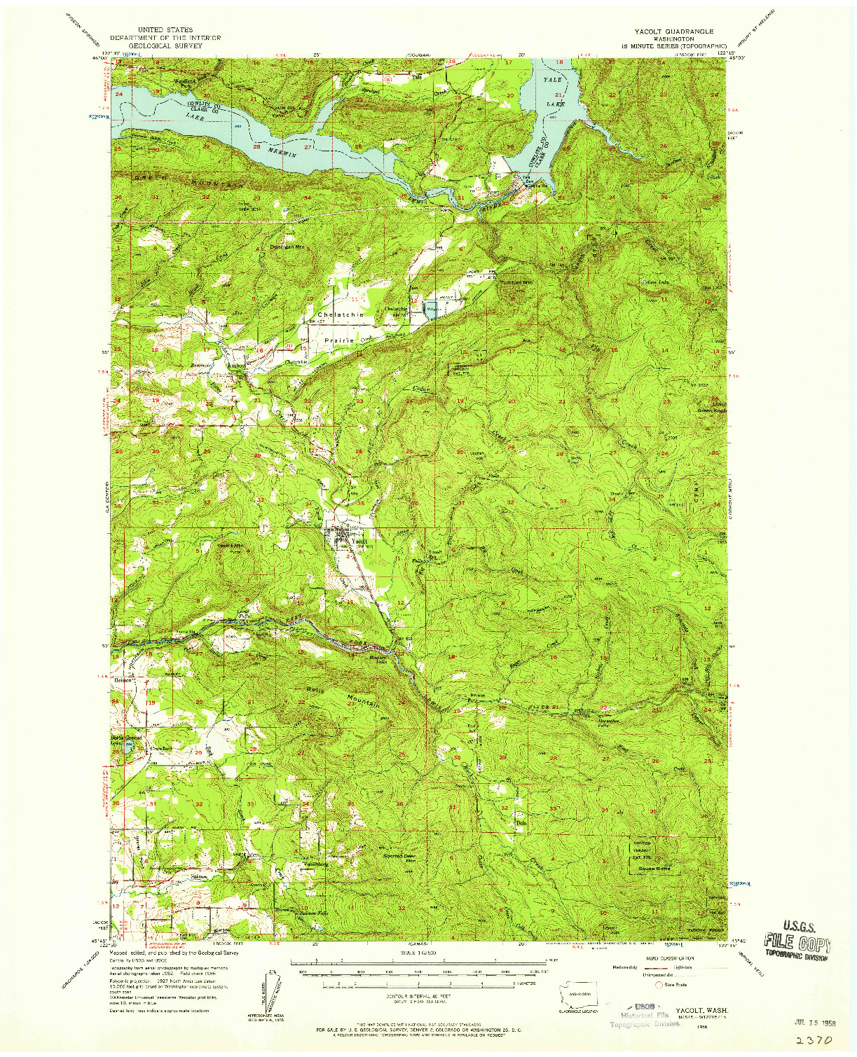 USGS 1:62500-SCALE QUADRANGLE FOR YACOLT, WA 1956