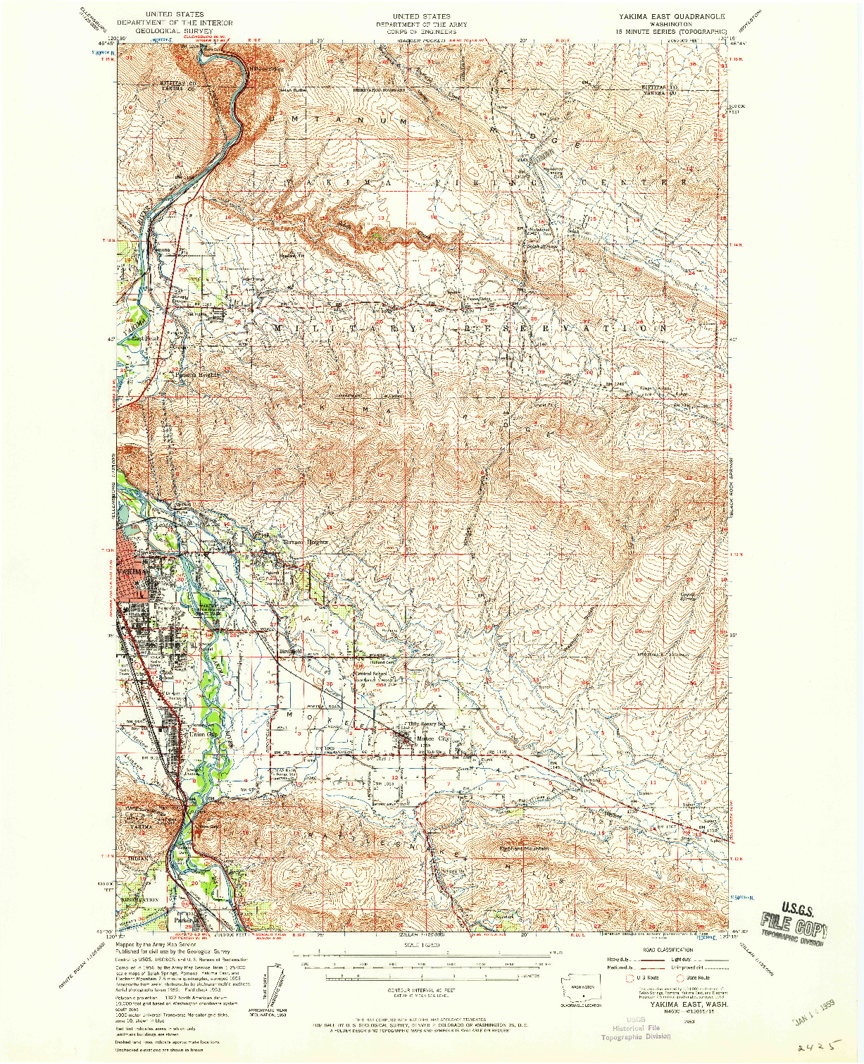 USGS 1:62500-SCALE QUADRANGLE FOR YAKIMA EAST, WA 1953