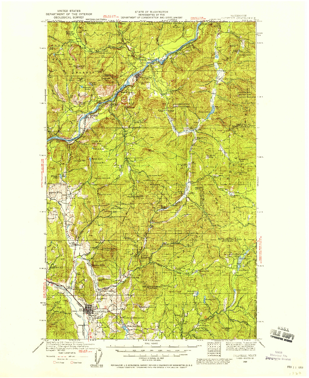 USGS 1:125000-SCALE QUADRANGLE FOR COLVILLE, WA 1929