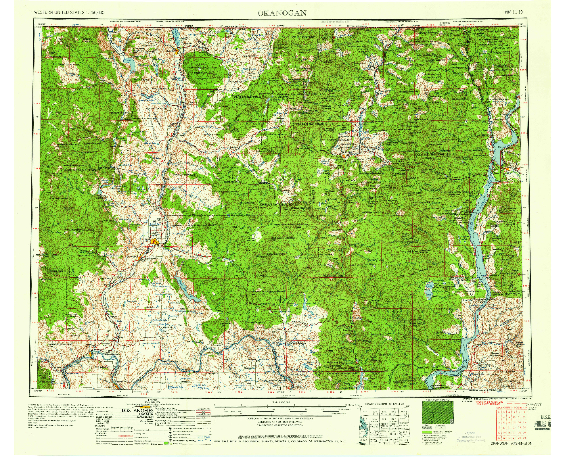 USGS 1:250000-SCALE QUADRANGLE FOR OKANOGAN, WA 1958