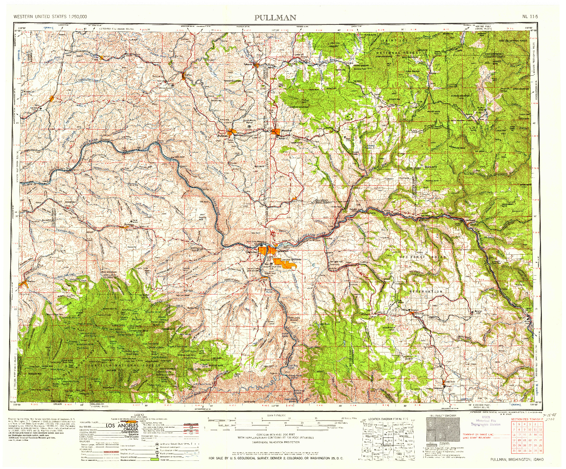 USGS 1:250000-SCALE QUADRANGLE FOR PULLMAN, WA 1958