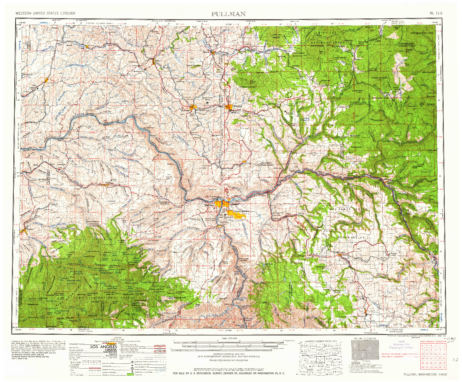 USGS 1:250000-SCALE QUADRANGLE FOR PULLMAN, WA 1958