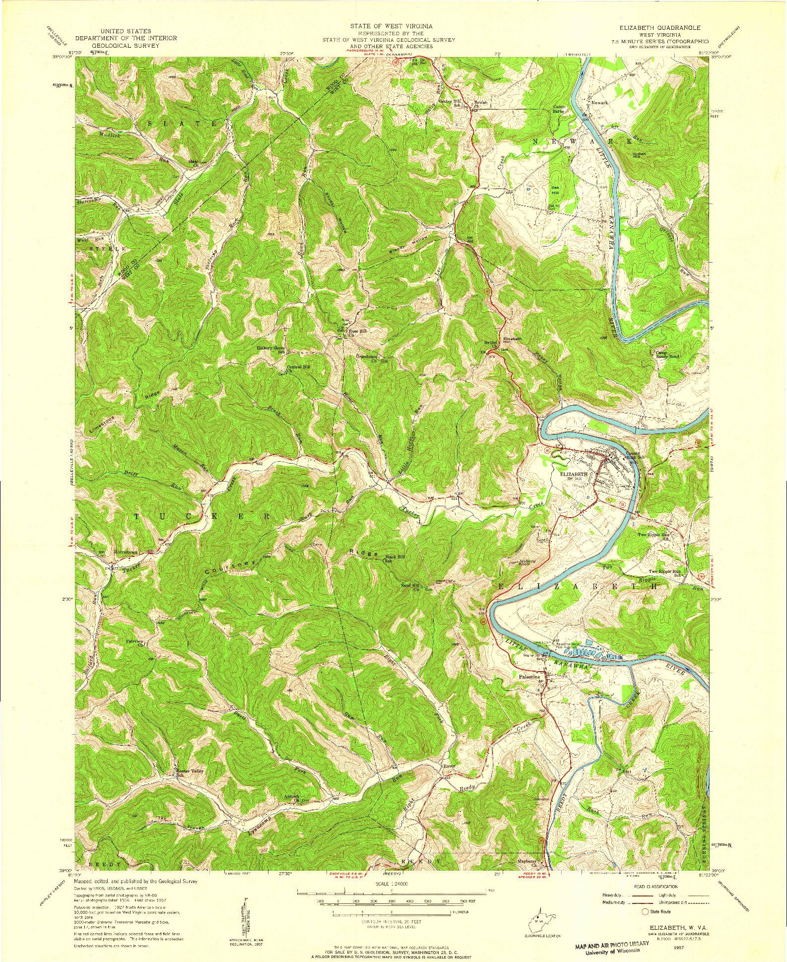 USGS 1:24000-SCALE QUADRANGLE FOR ELIZABETH, WV 1957