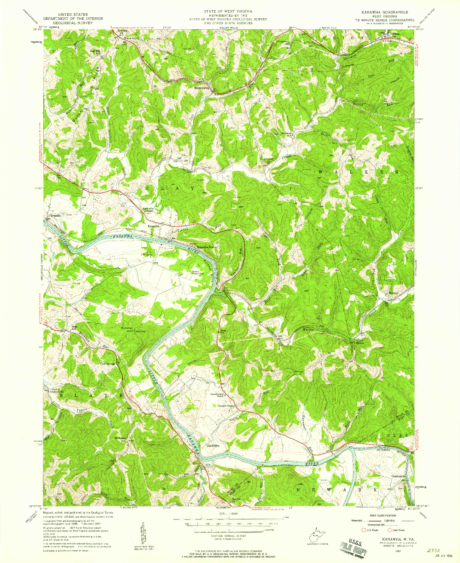USGS 1:24000-SCALE QUADRANGLE FOR KANAWHA, WV 1957