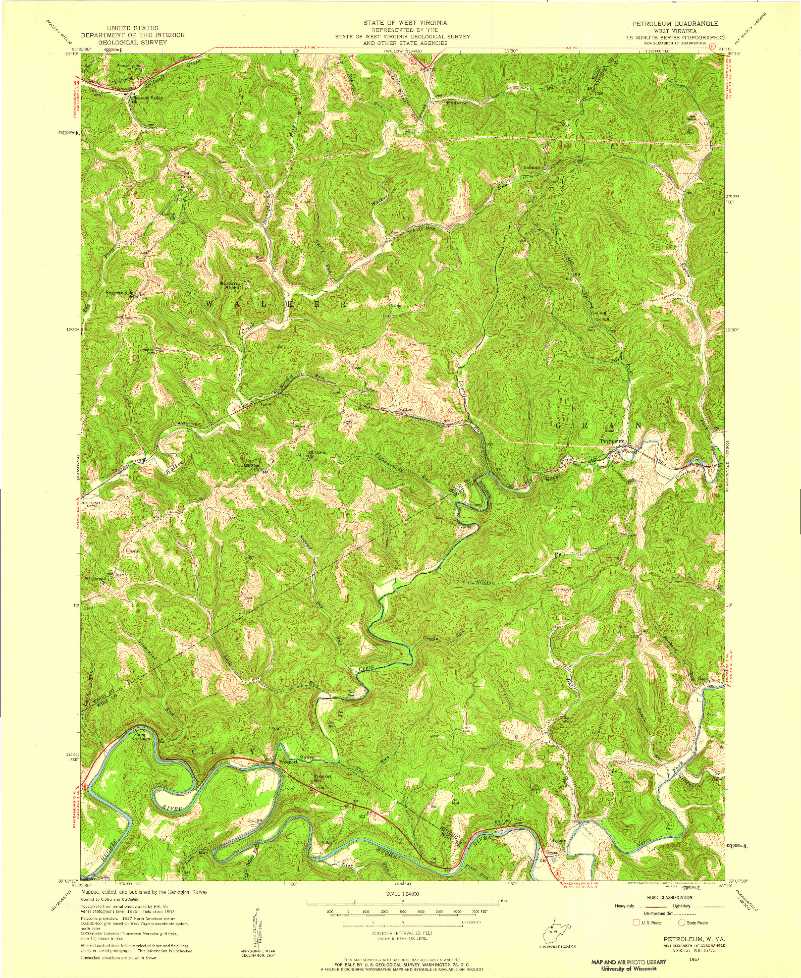 USGS 1:24000-SCALE QUADRANGLE FOR PETROLEUM, WV 1957