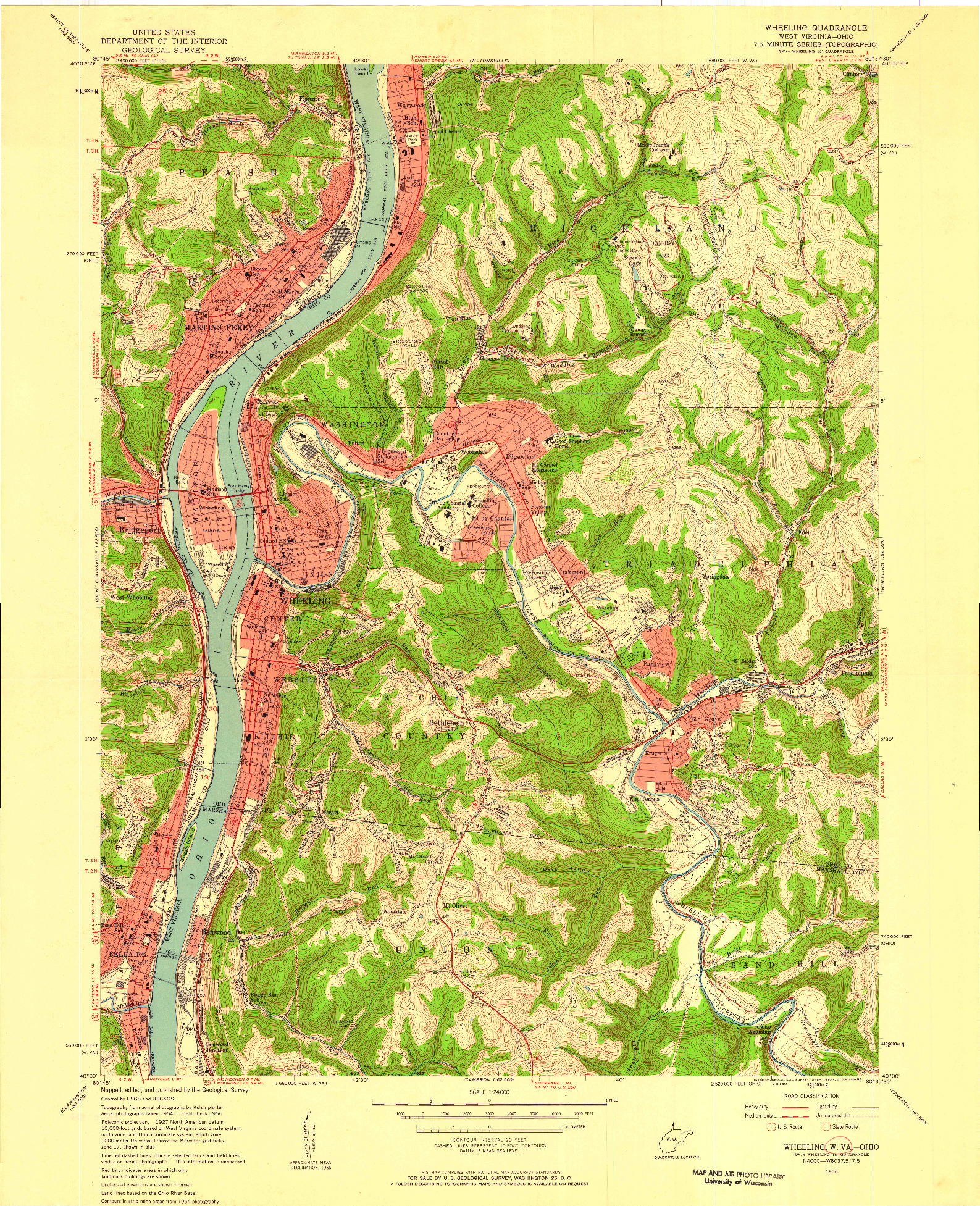 USGS 1:24000-SCALE QUADRANGLE FOR WHEELING, WV 1956