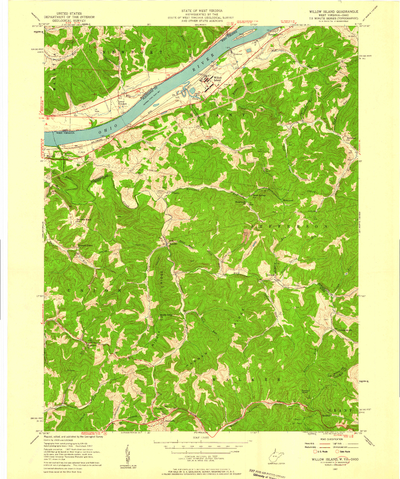 USGS 1:24000-SCALE QUADRANGLE FOR WILLOW ISLAND, WV 1957