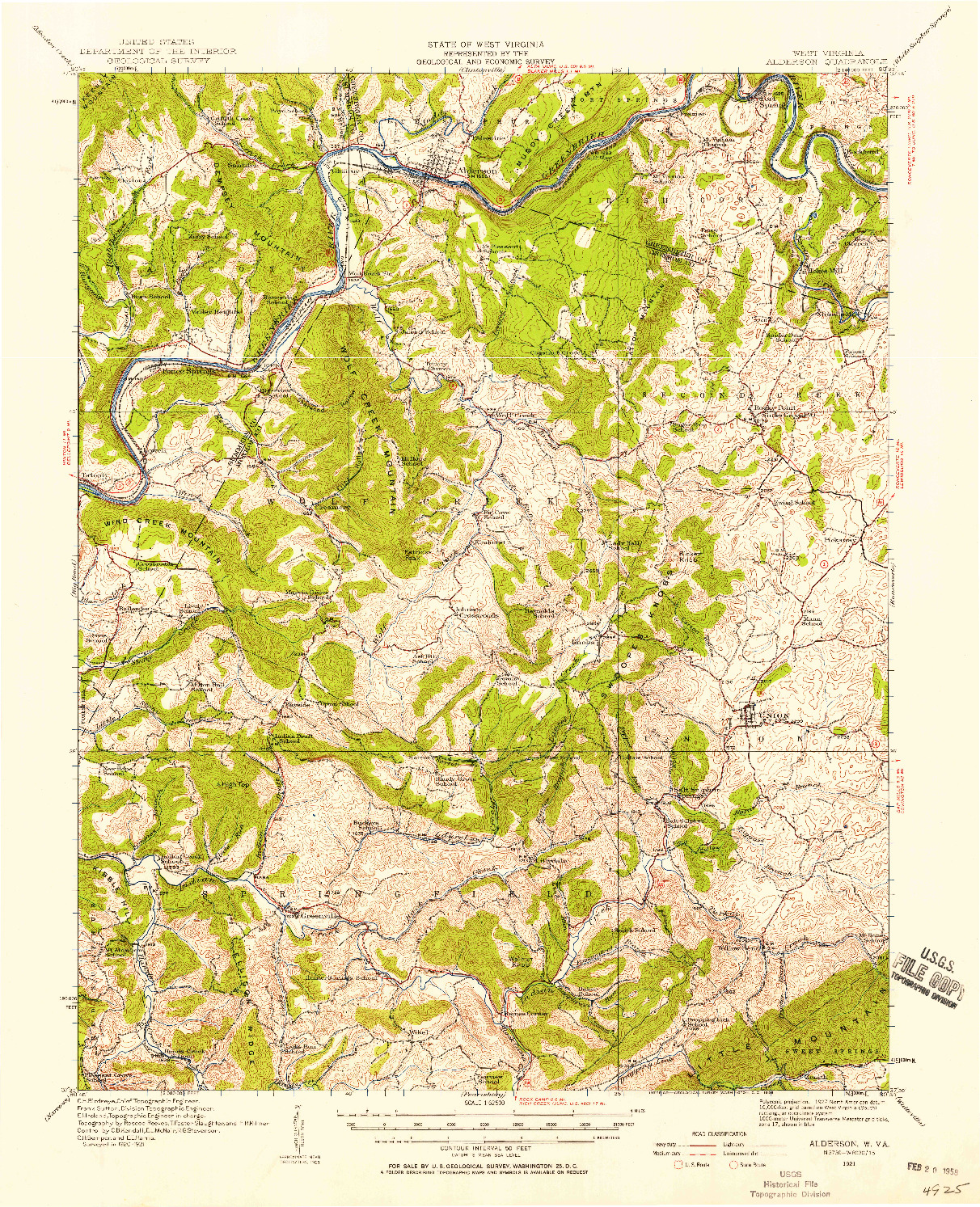USGS 1:62500-SCALE QUADRANGLE FOR ALDERSON, WV 1921