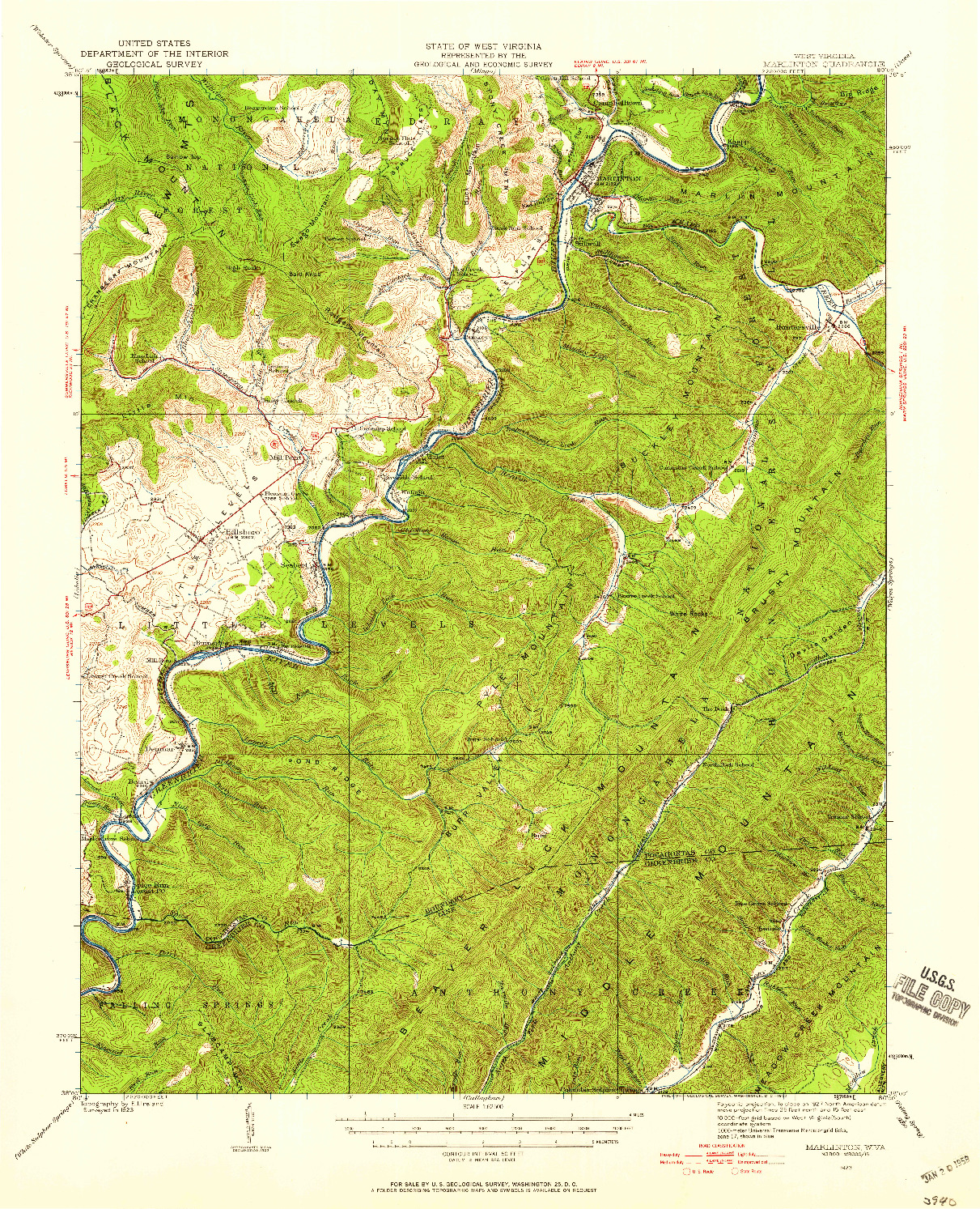 USGS 1:62500-SCALE QUADRANGLE FOR MARLINTON, WV 1923