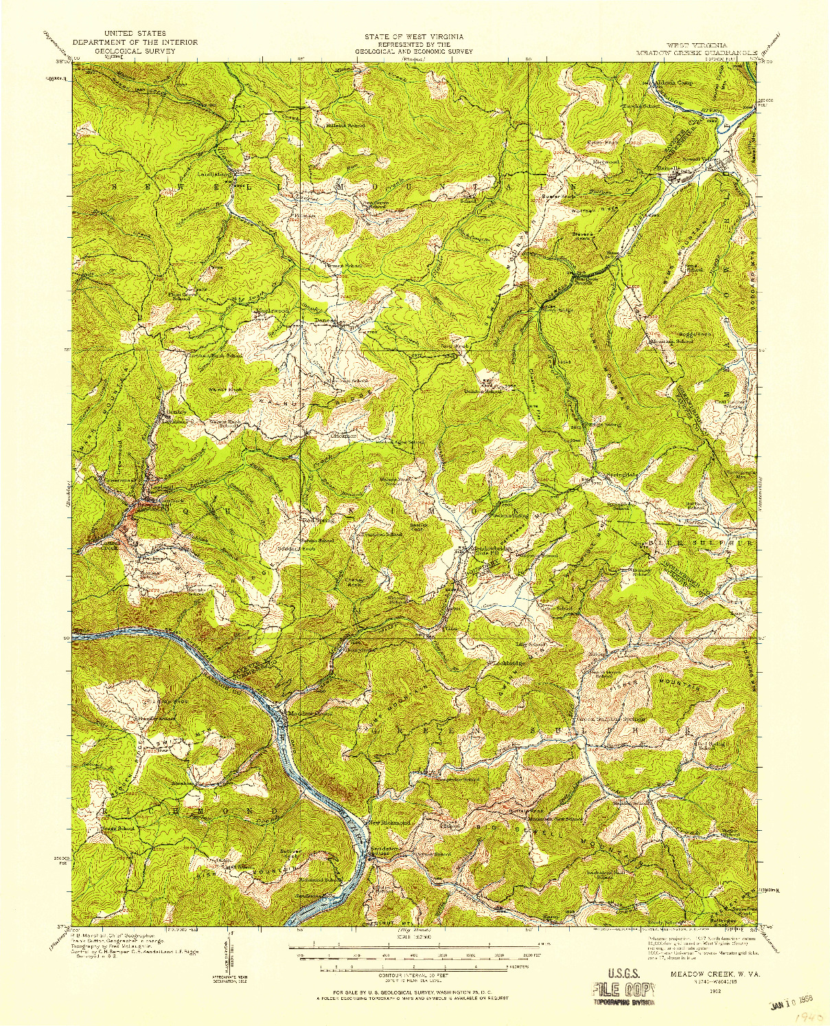 USGS 1:62500-SCALE QUADRANGLE FOR MEADOW CREEK, WV 1912