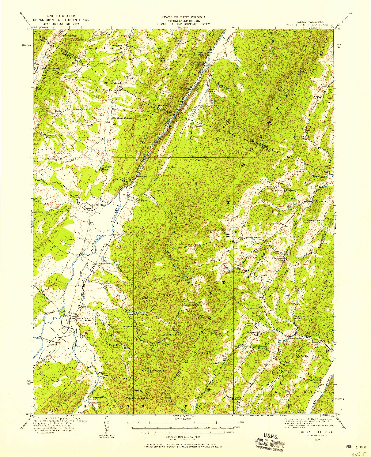 USGS 1:62500-SCALE QUADRANGLE FOR MOOREFIELD, WV 1920