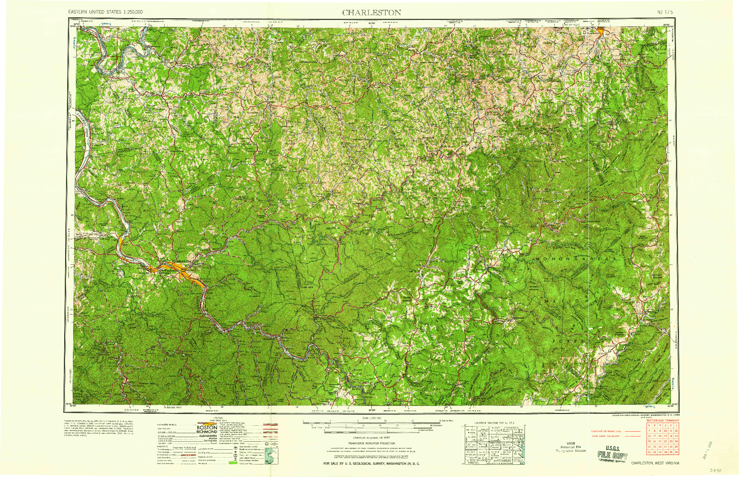 USGS 1:250000-SCALE QUADRANGLE FOR CHARLESTON, WV 1958