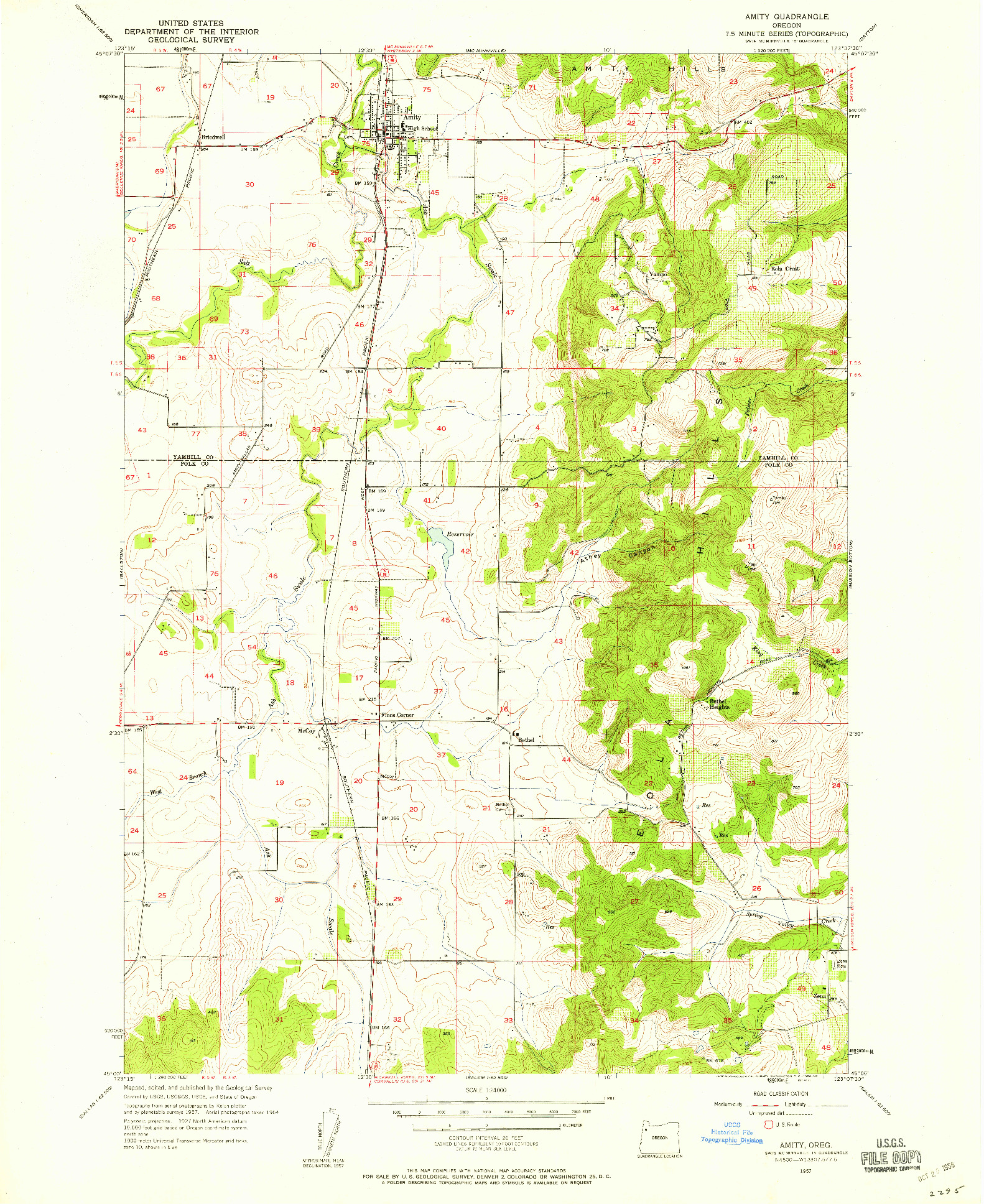 USGS 1:24000-SCALE QUADRANGLE FOR AMITY, OR 1957