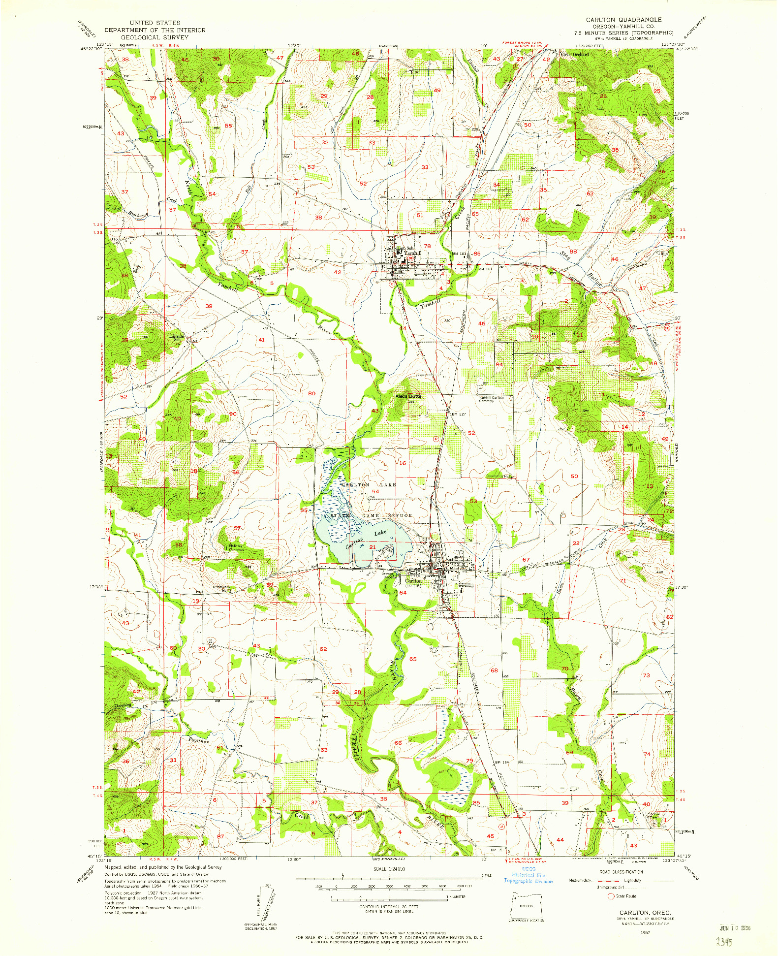 USGS 1:24000-SCALE QUADRANGLE FOR CARLTON, OR 1957