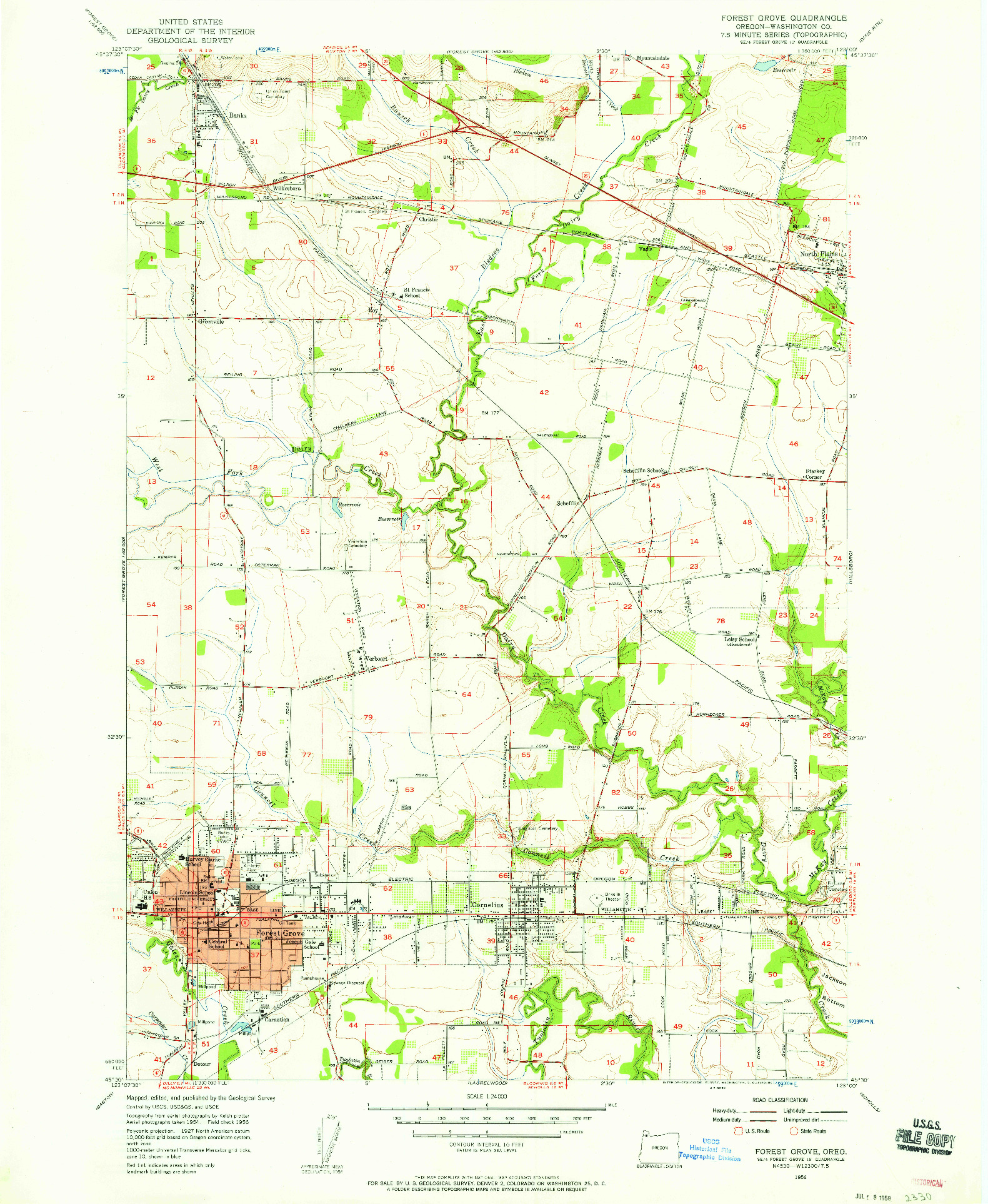 USGS 1:24000-SCALE QUADRANGLE FOR FOREST GROVE, OR 1956