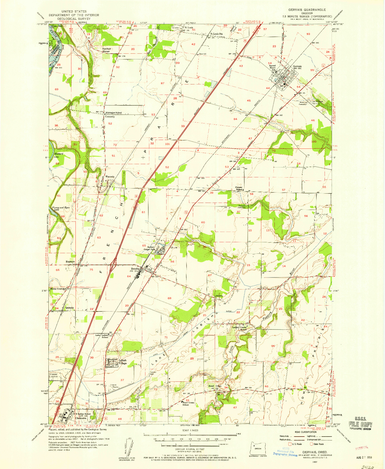 USGS 1:24000-SCALE QUADRANGLE FOR GERVAIS, OR 1957