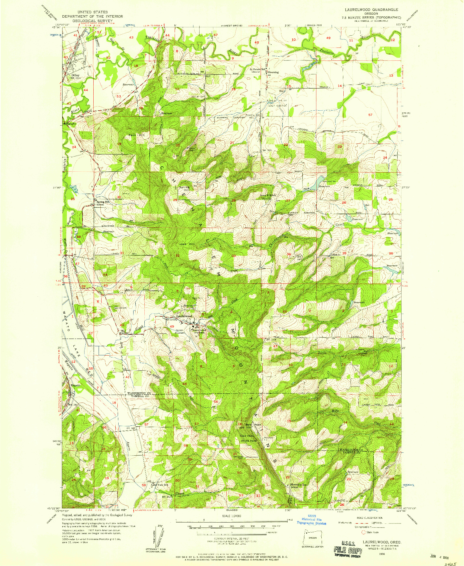 USGS 1:24000-SCALE QUADRANGLE FOR LAURELWOOD, OR 1956