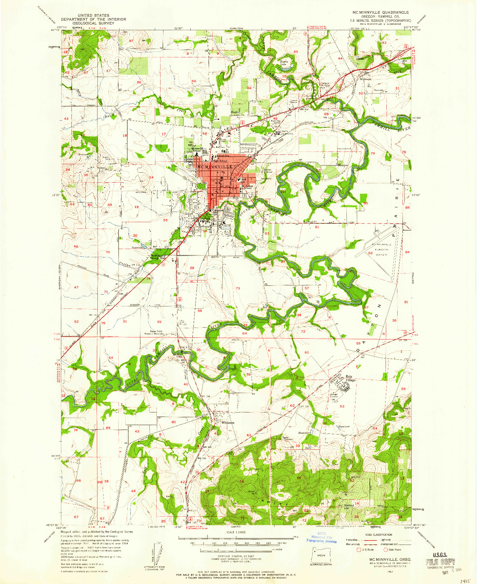 USGS 1:24000-SCALE QUADRANGLE FOR MC MINNVILLE, OR 1957