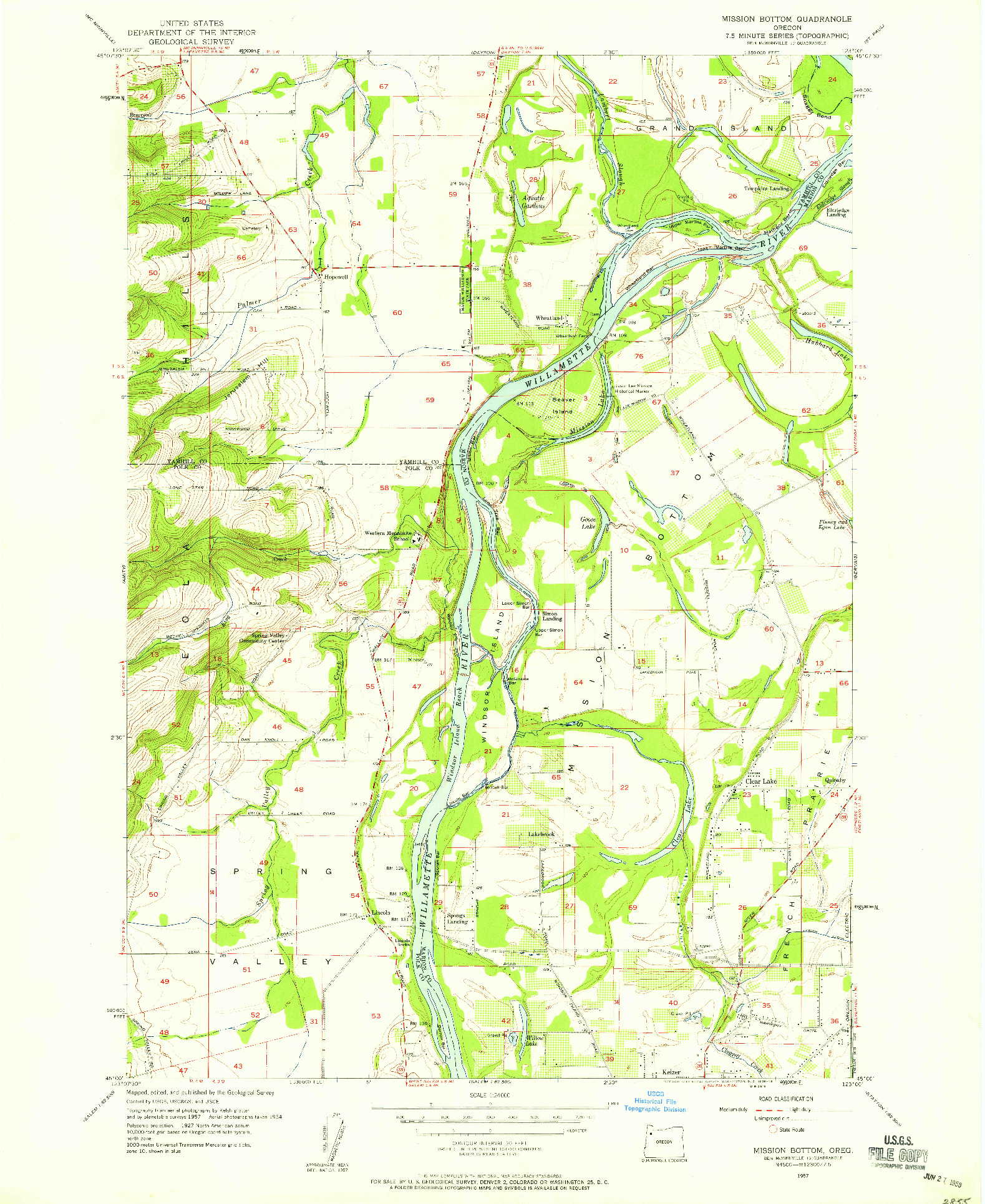 USGS 1:24000-SCALE QUADRANGLE FOR MISSION BOTTOM, OR 1957