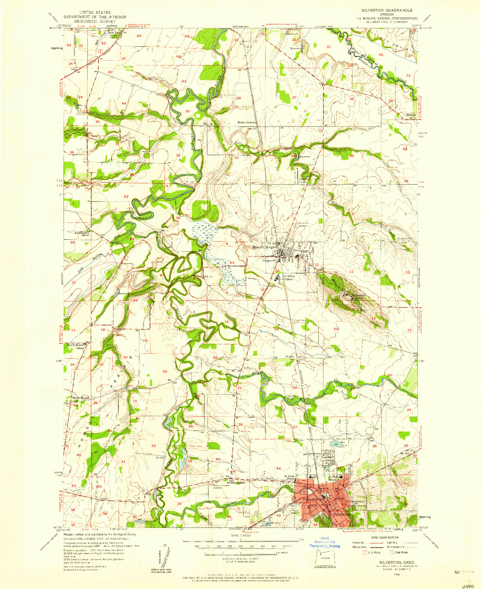 USGS 1:24000-SCALE QUADRANGLE FOR SILVERTON, OR 1956