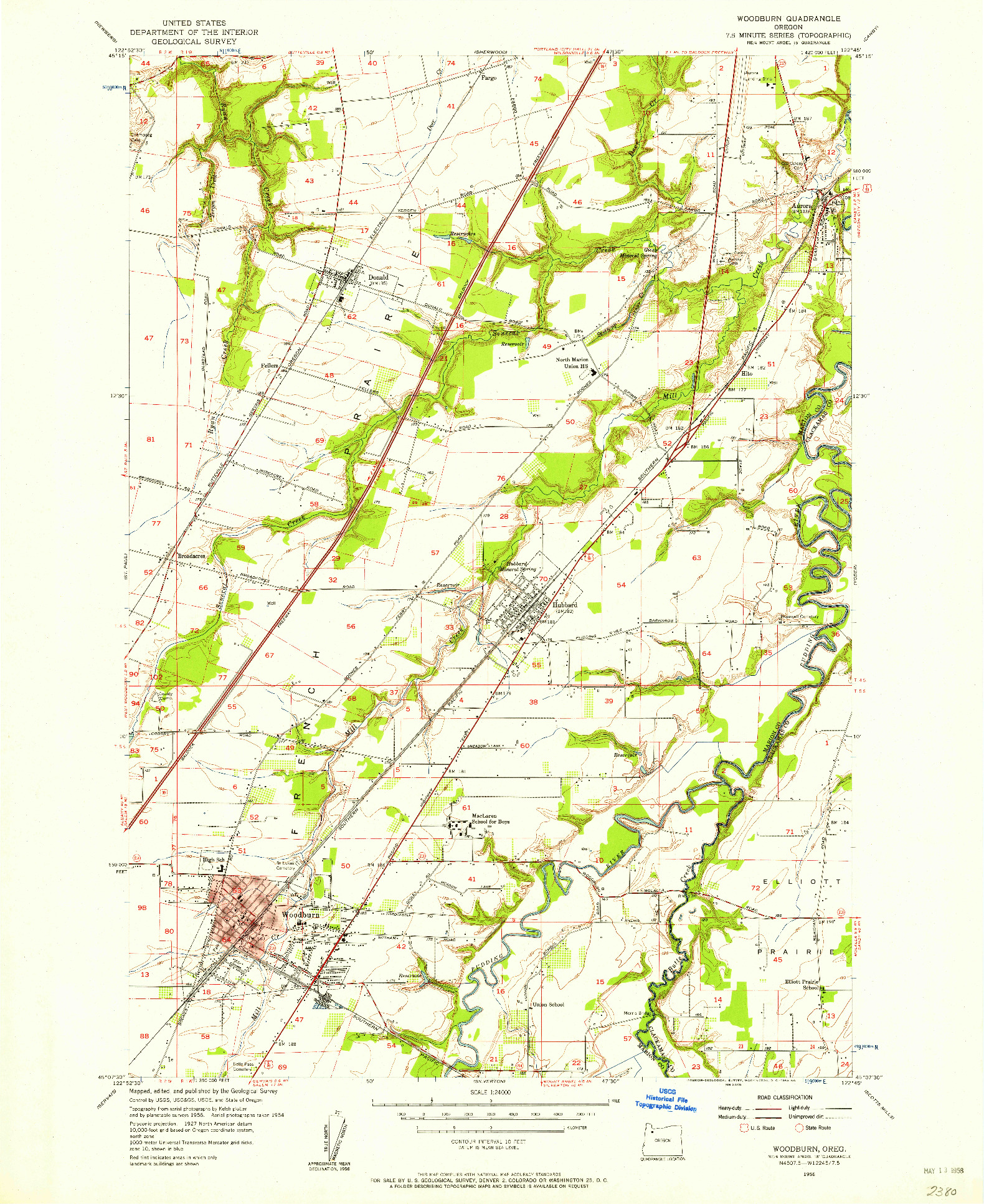 USGS 1:24000-SCALE QUADRANGLE FOR WOODBURN, OR 1956