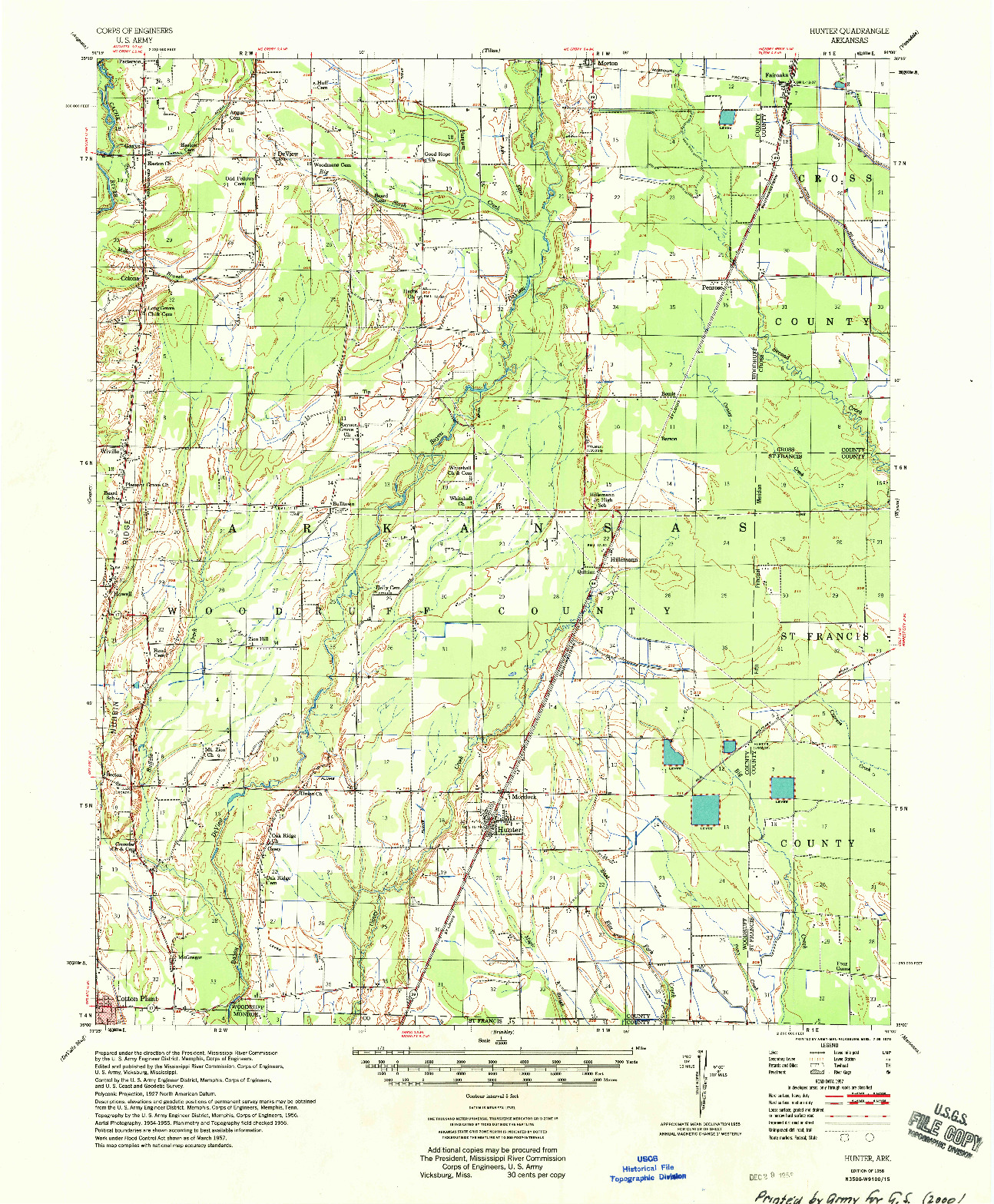 USGS 1:62500-SCALE QUADRANGLE FOR HUNTER, AR 1958