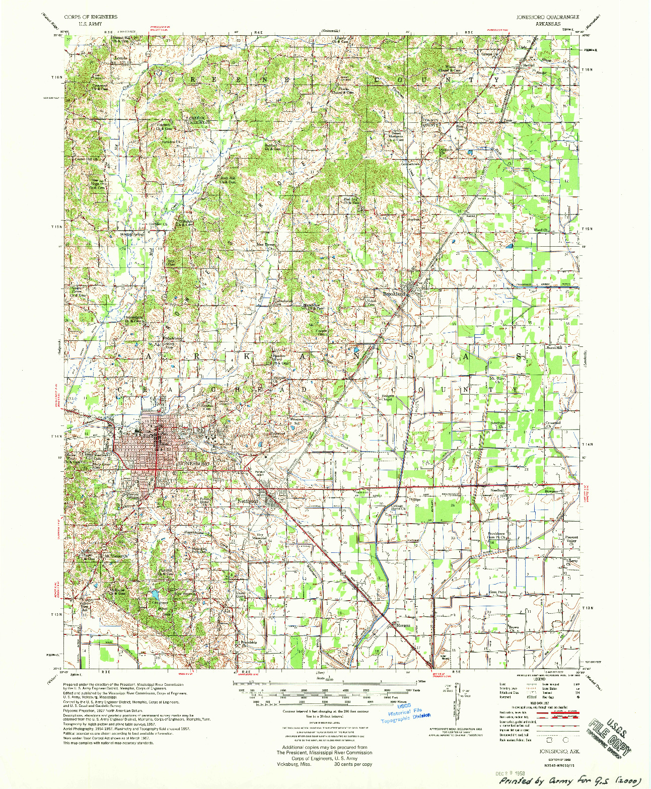 USGS 1:62500-SCALE QUADRANGLE FOR JONESBORO, AR 1958