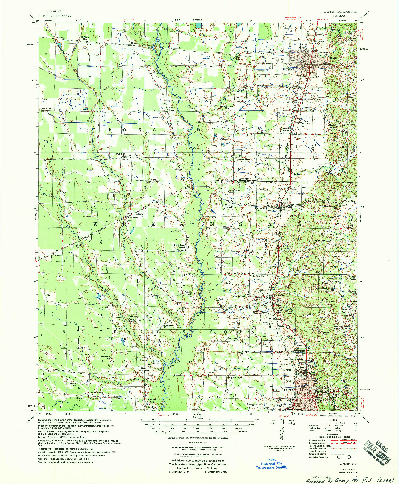 USGS 1:62500-SCALE QUADRANGLE FOR WYNNE, AR 1958
