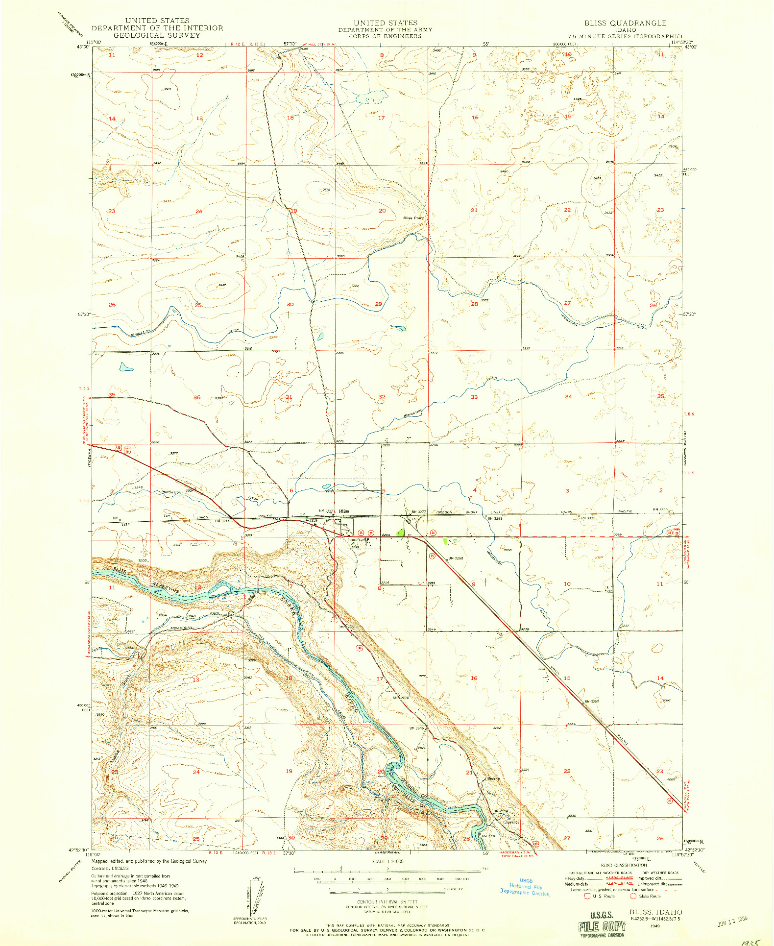 USGS 1:24000-SCALE QUADRANGLE FOR BLISS, ID 1949
