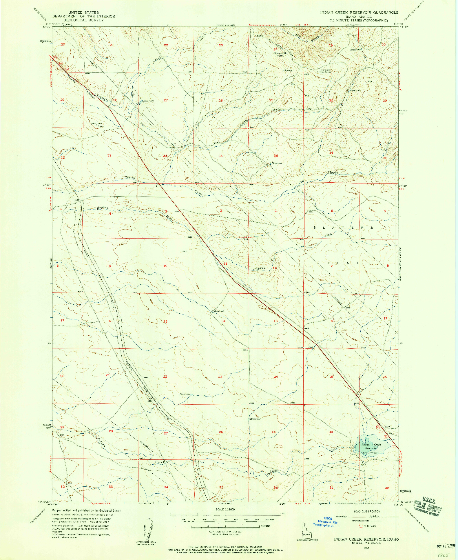 USGS 1:24000-SCALE QUADRANGLE FOR INDIAN CREEK RESERVOIR, ID 1957