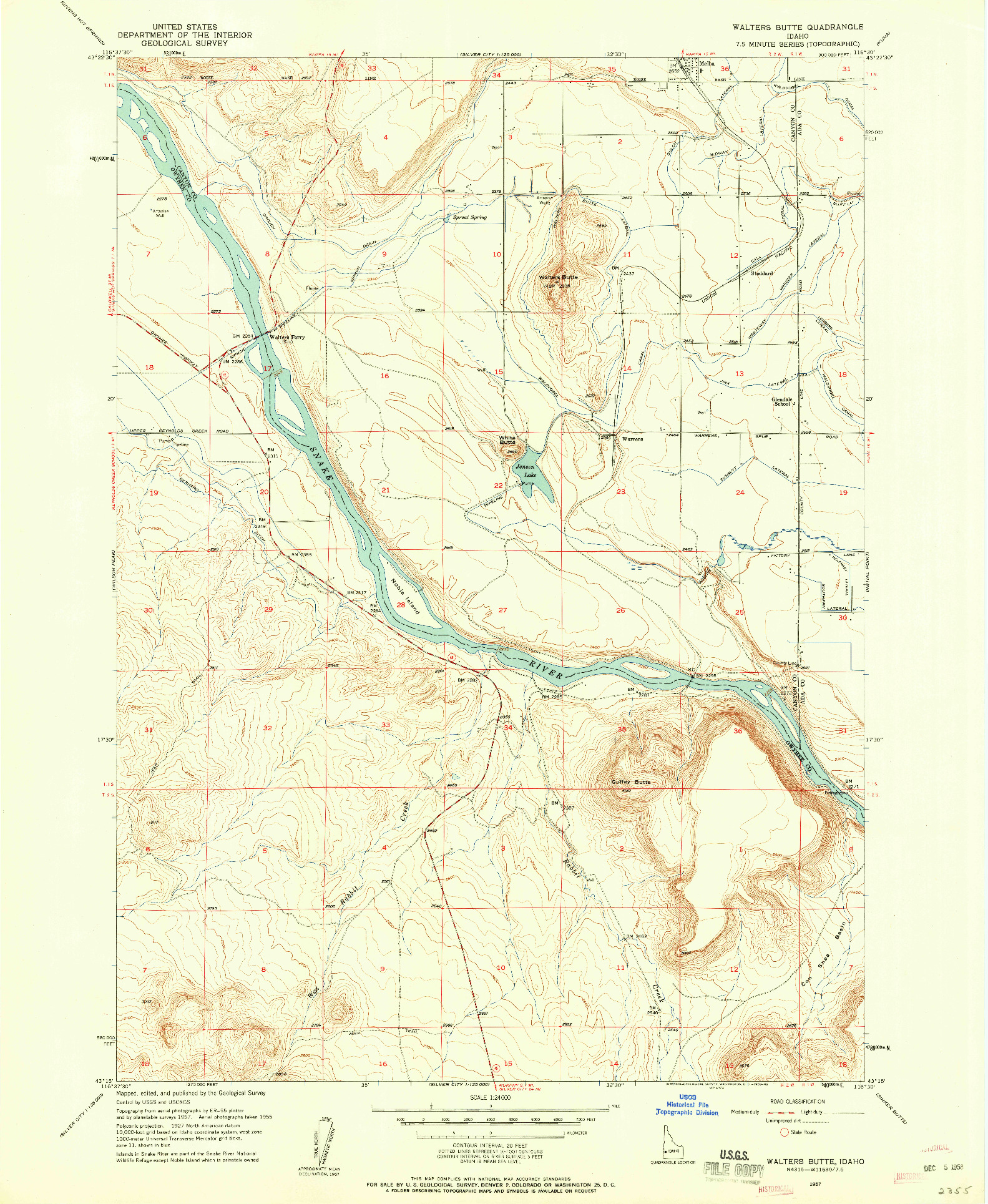 USGS 1:24000-SCALE QUADRANGLE FOR WALTERS BUTTE, ID 1957