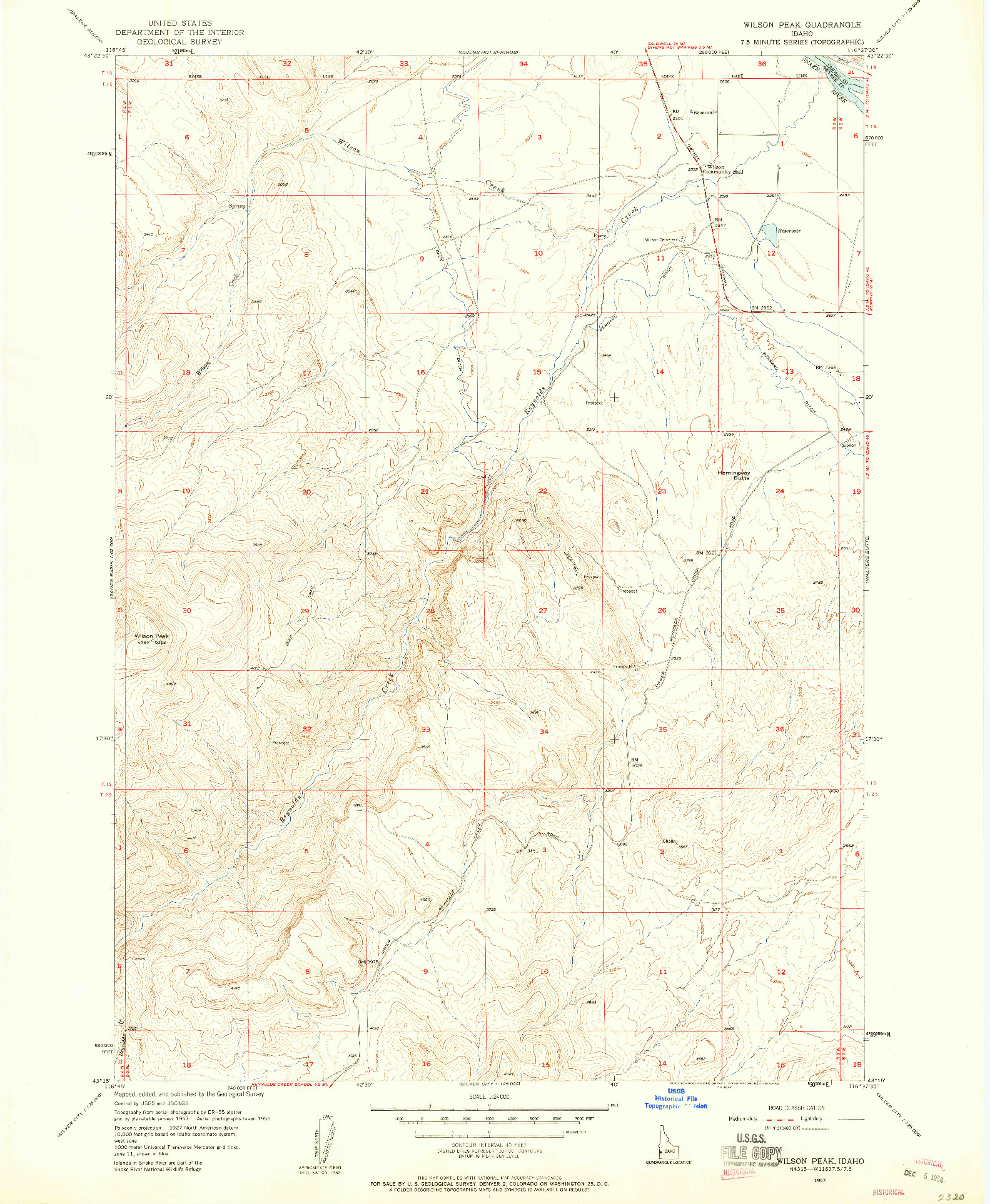 USGS 1:24000-SCALE QUADRANGLE FOR WILSON PEAK, ID 1957