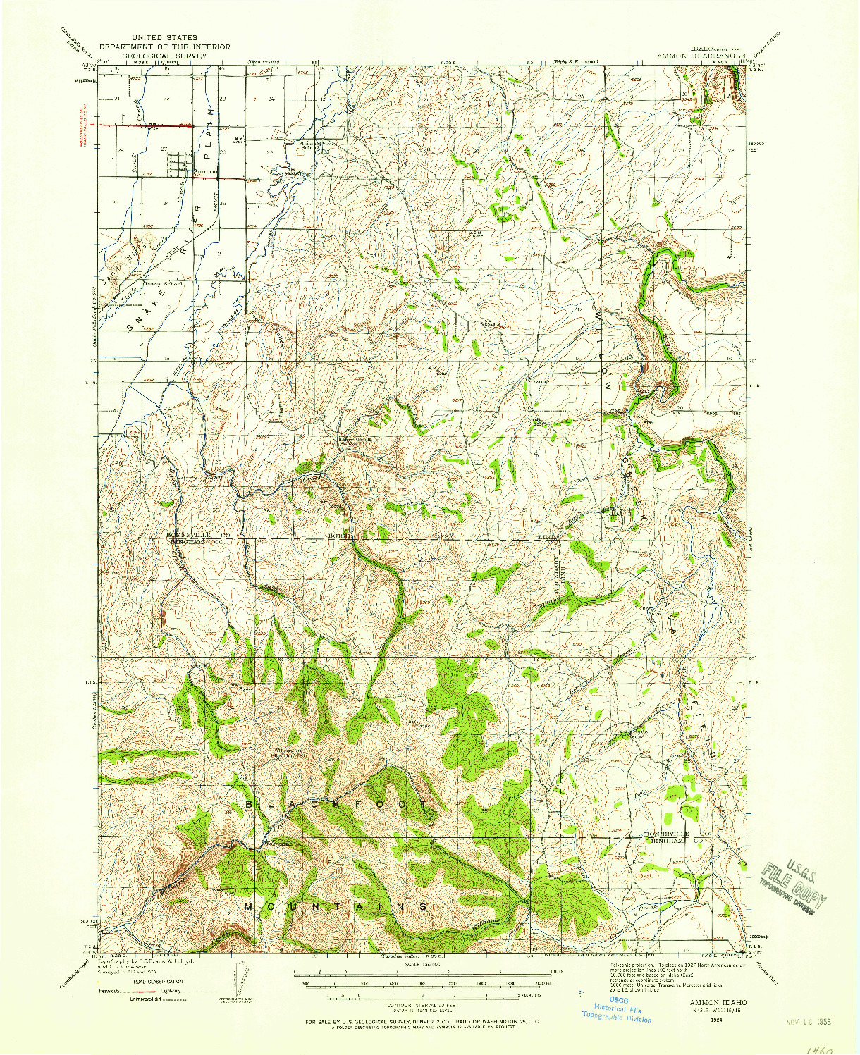 USGS 1:62500-SCALE QUADRANGLE FOR AMMON, ID 1924