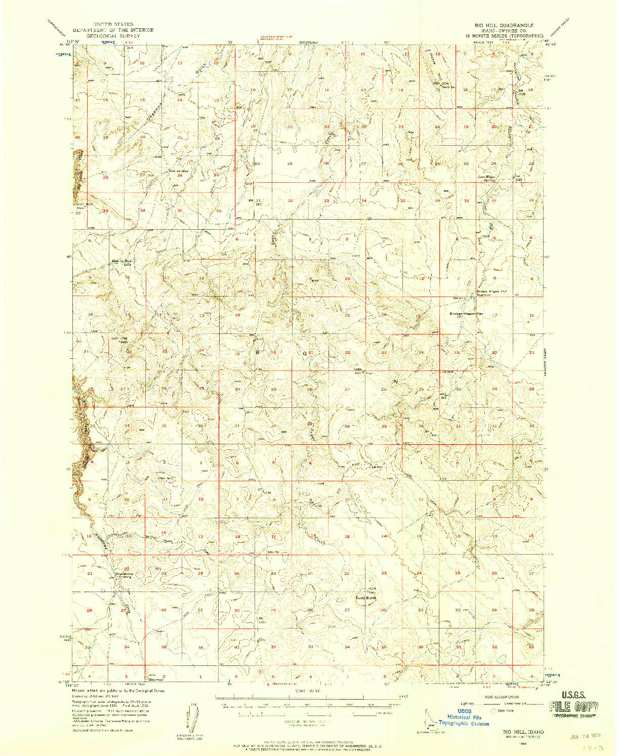 USGS 1:62500-SCALE QUADRANGLE FOR BIG HILL, ID 1956