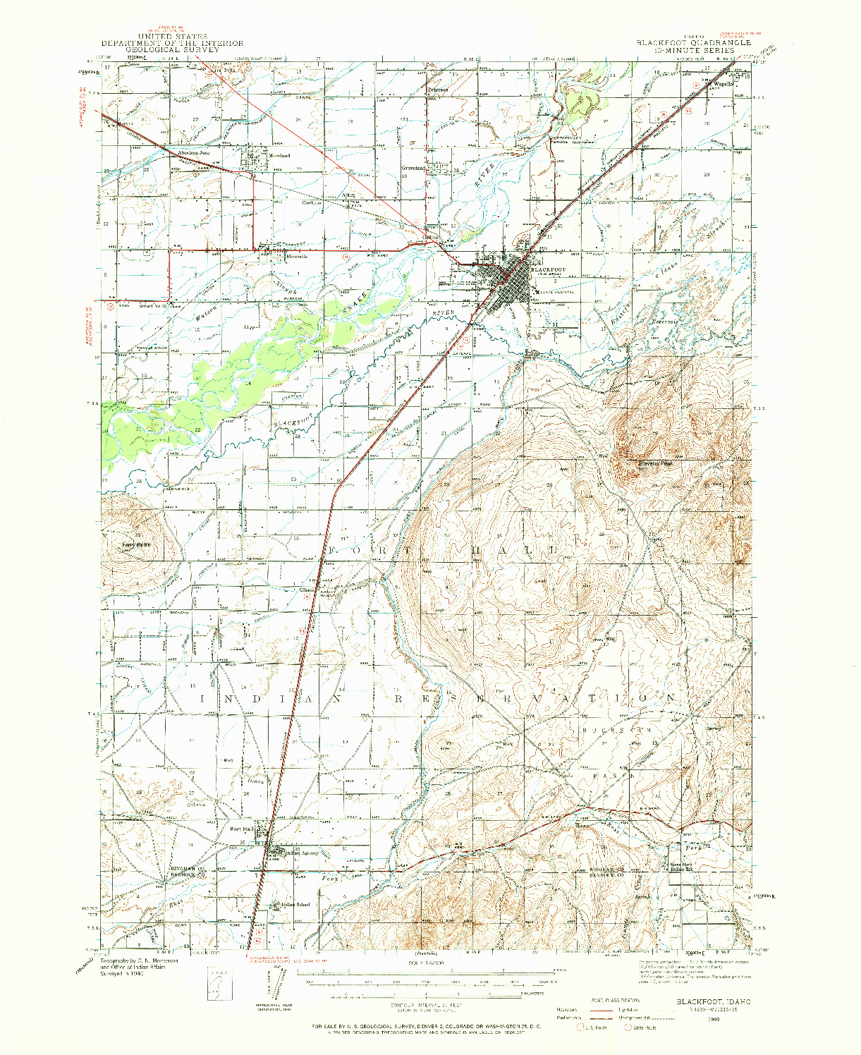 USGS 1:62500-SCALE QUADRANGLE FOR BLACKFOOT, ID 1940