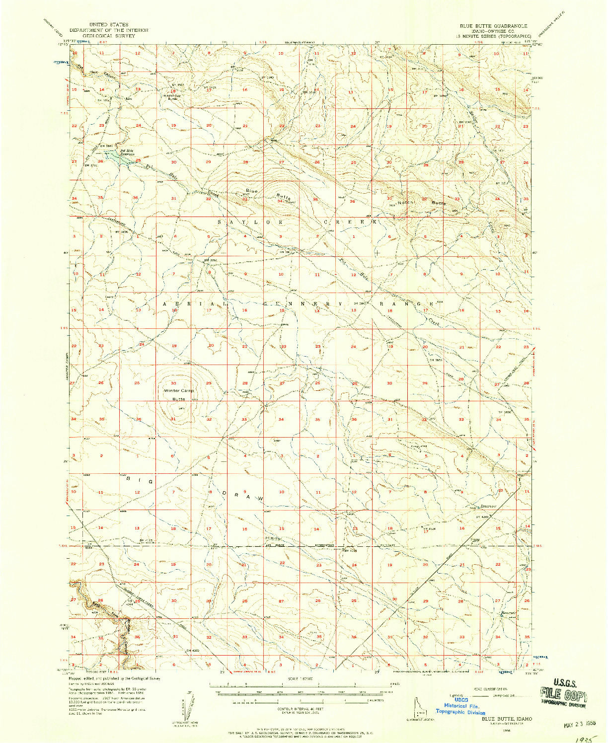 USGS 1:62500-SCALE QUADRANGLE FOR BLUE BUTTE, ID 1956