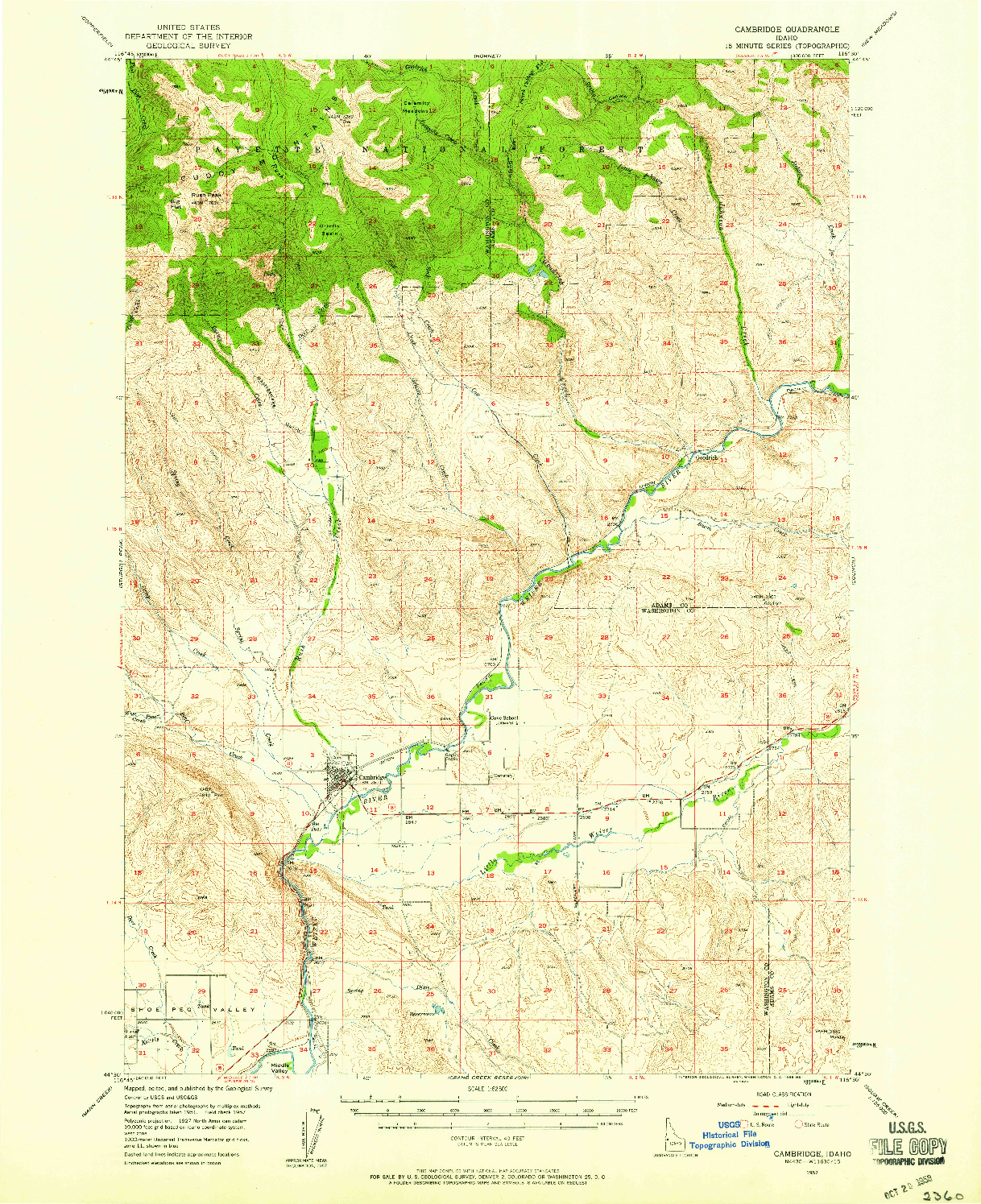 USGS 1:62500-SCALE QUADRANGLE FOR CAMBRIDGE, ID 1957