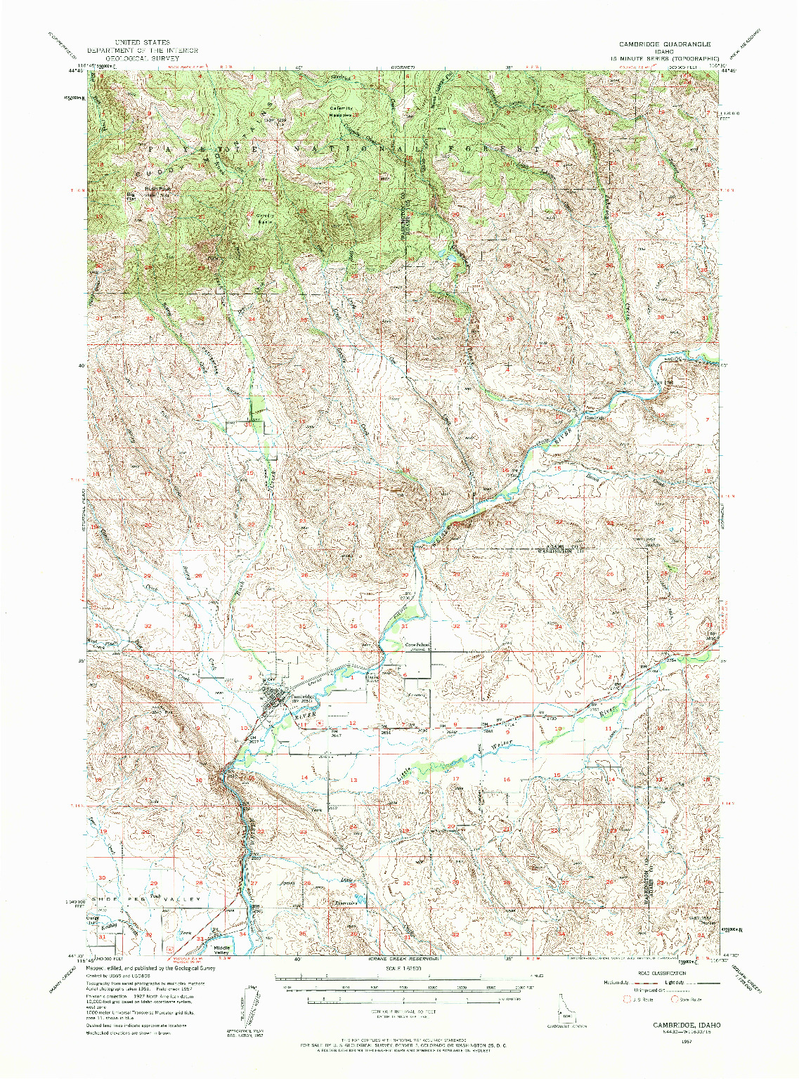 USGS 1:62500-SCALE QUADRANGLE FOR CAMBRIDGE, ID 1957