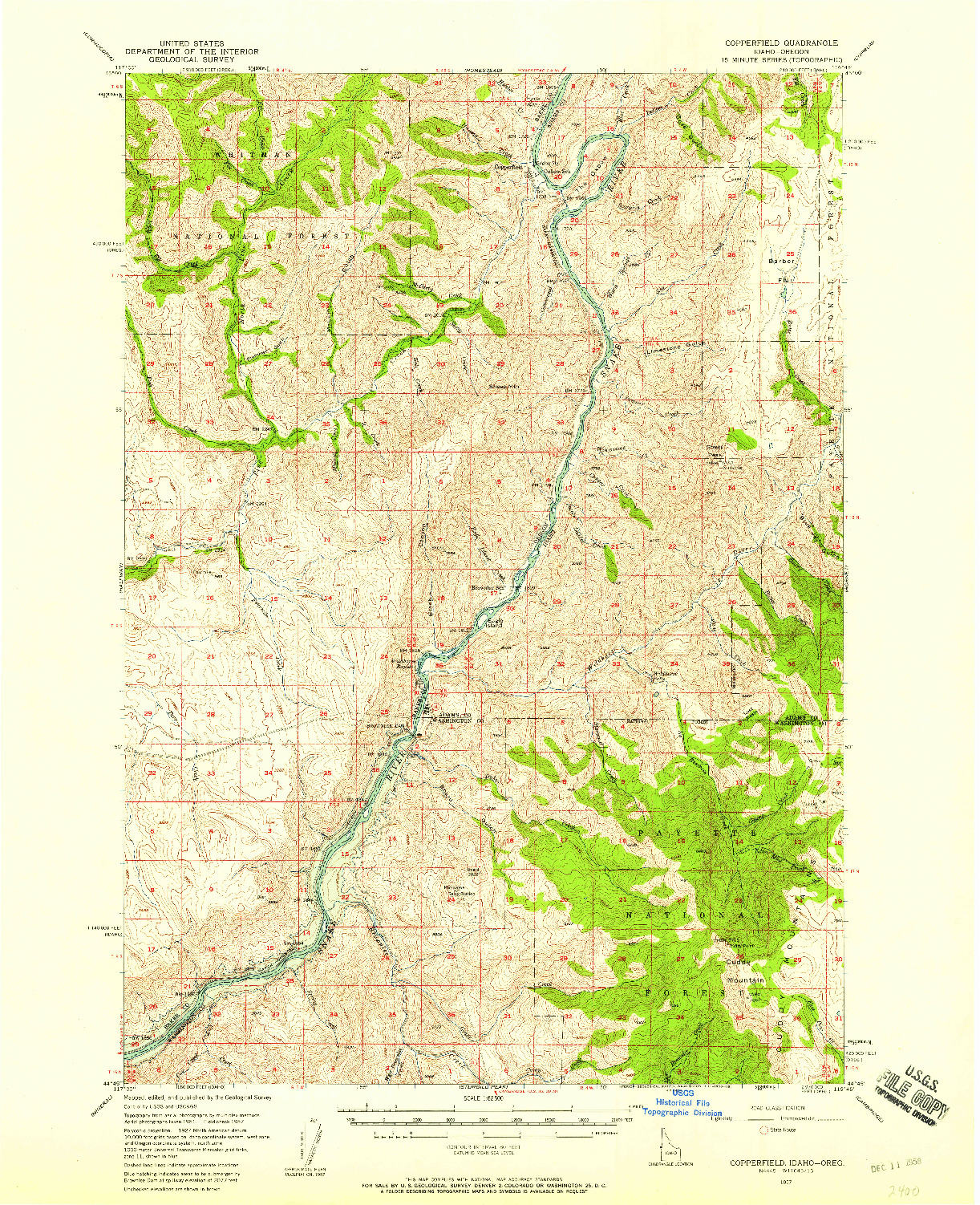 USGS 1:62500-SCALE QUADRANGLE FOR COPPERFIELD, ID 1957