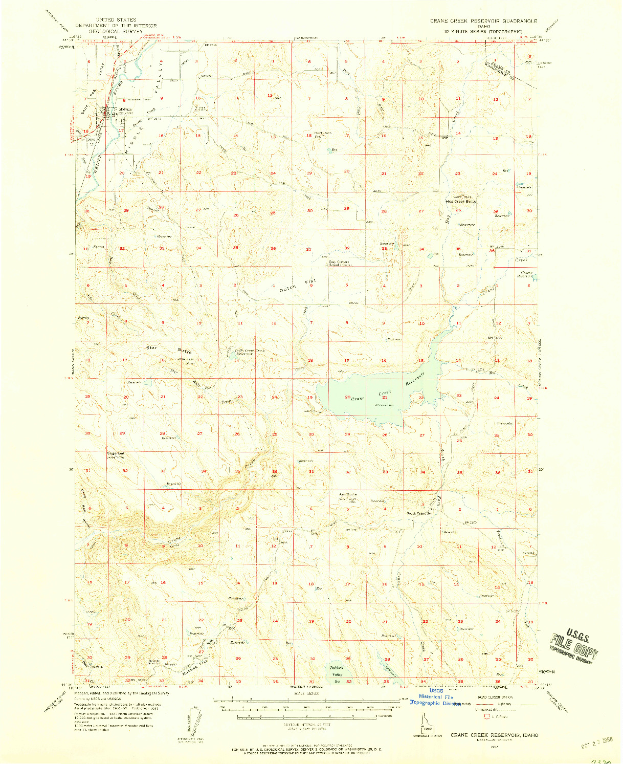 USGS 1:62500-SCALE QUADRANGLE FOR CRANE CREEK RESERVOIR, ID 1957