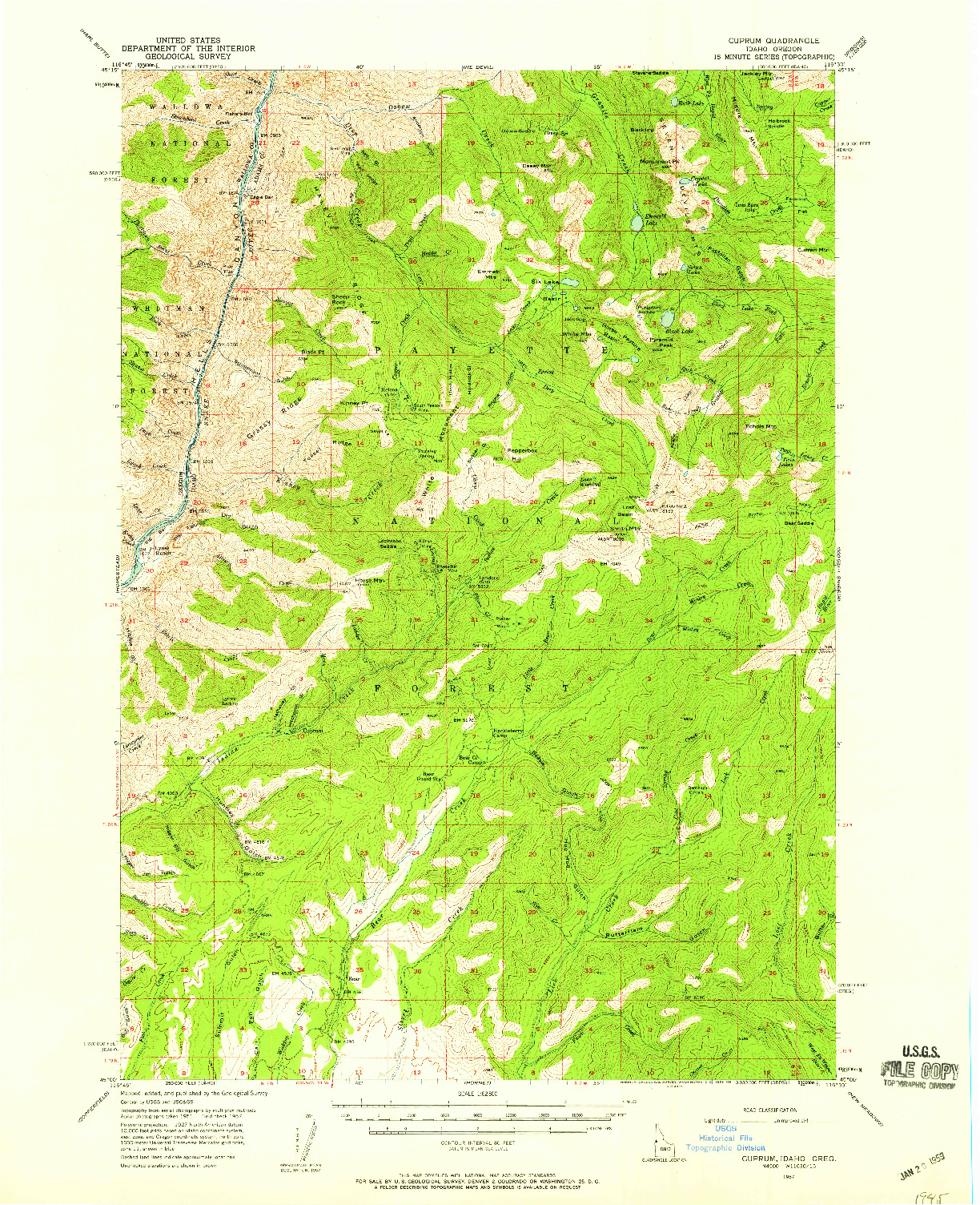 USGS 1:62500-SCALE QUADRANGLE FOR CUPRUM, ID 1957