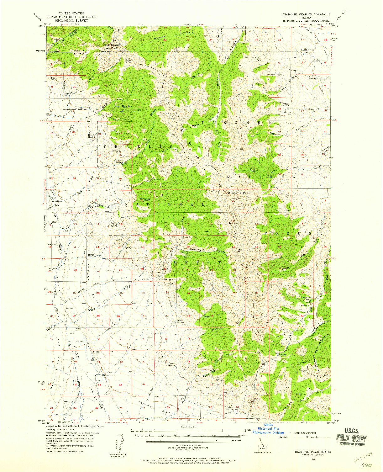 USGS 1:62500-SCALE QUADRANGLE FOR DIAMOND PEAK, ID 1957