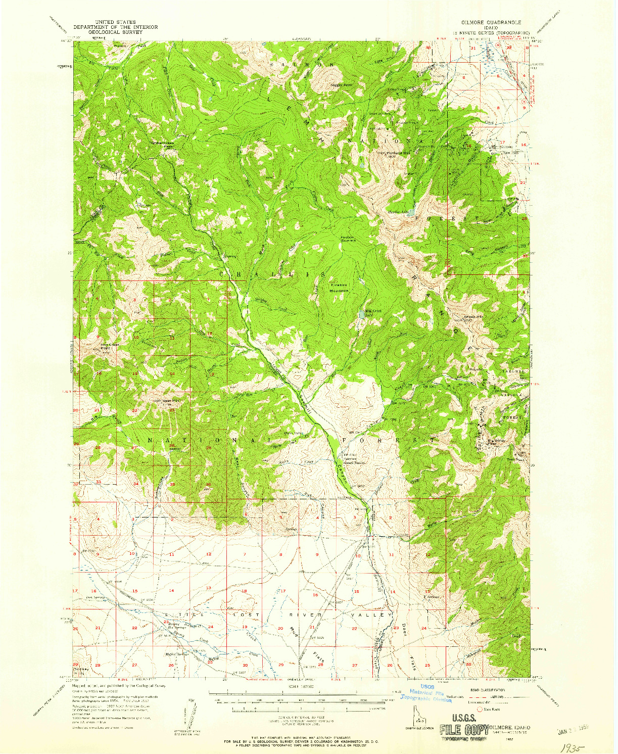 USGS 1:62500-SCALE QUADRANGLE FOR GILMORE, ID 1957