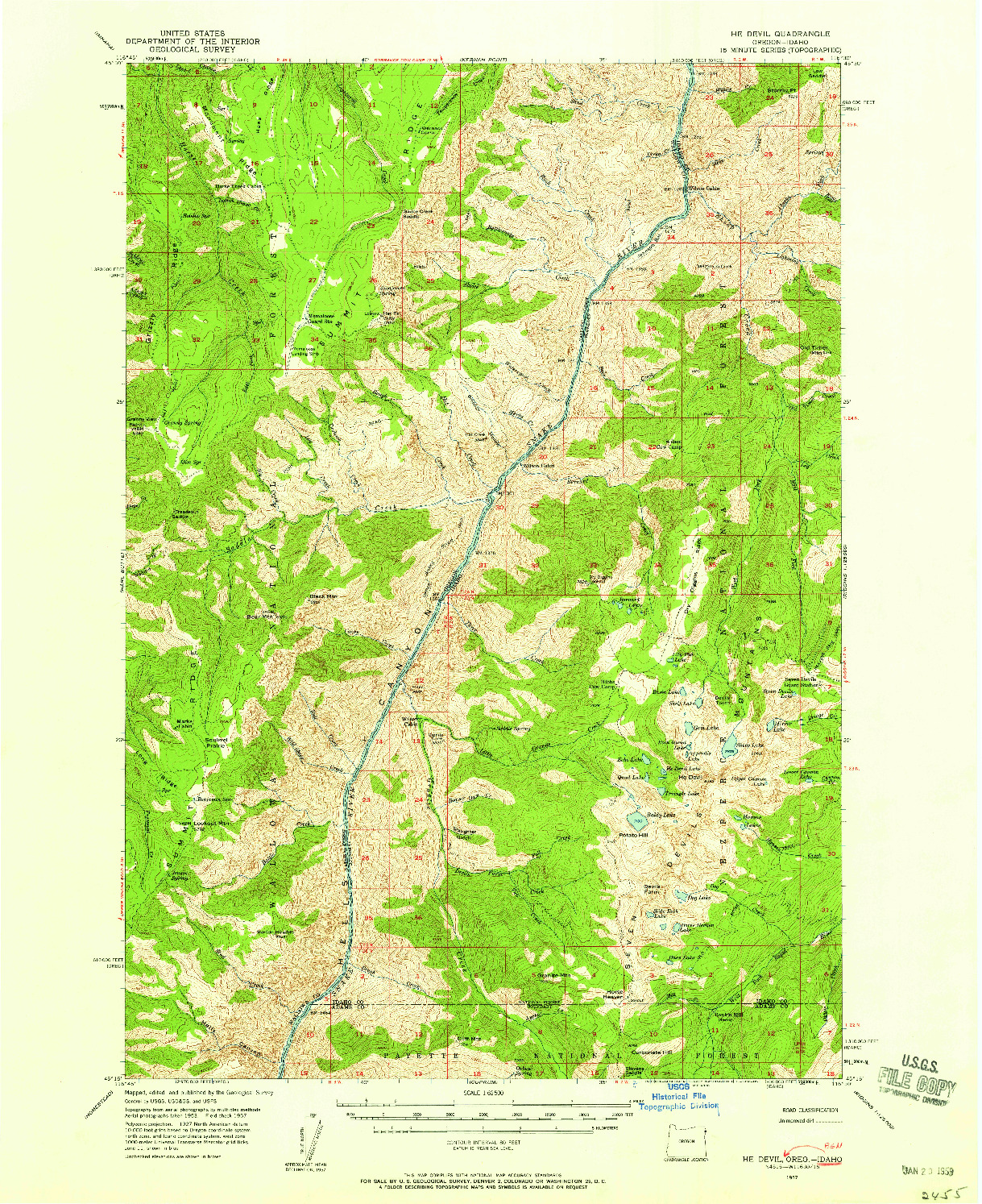 USGS 1:62500-SCALE QUADRANGLE FOR HE DEVIL, ID 1957