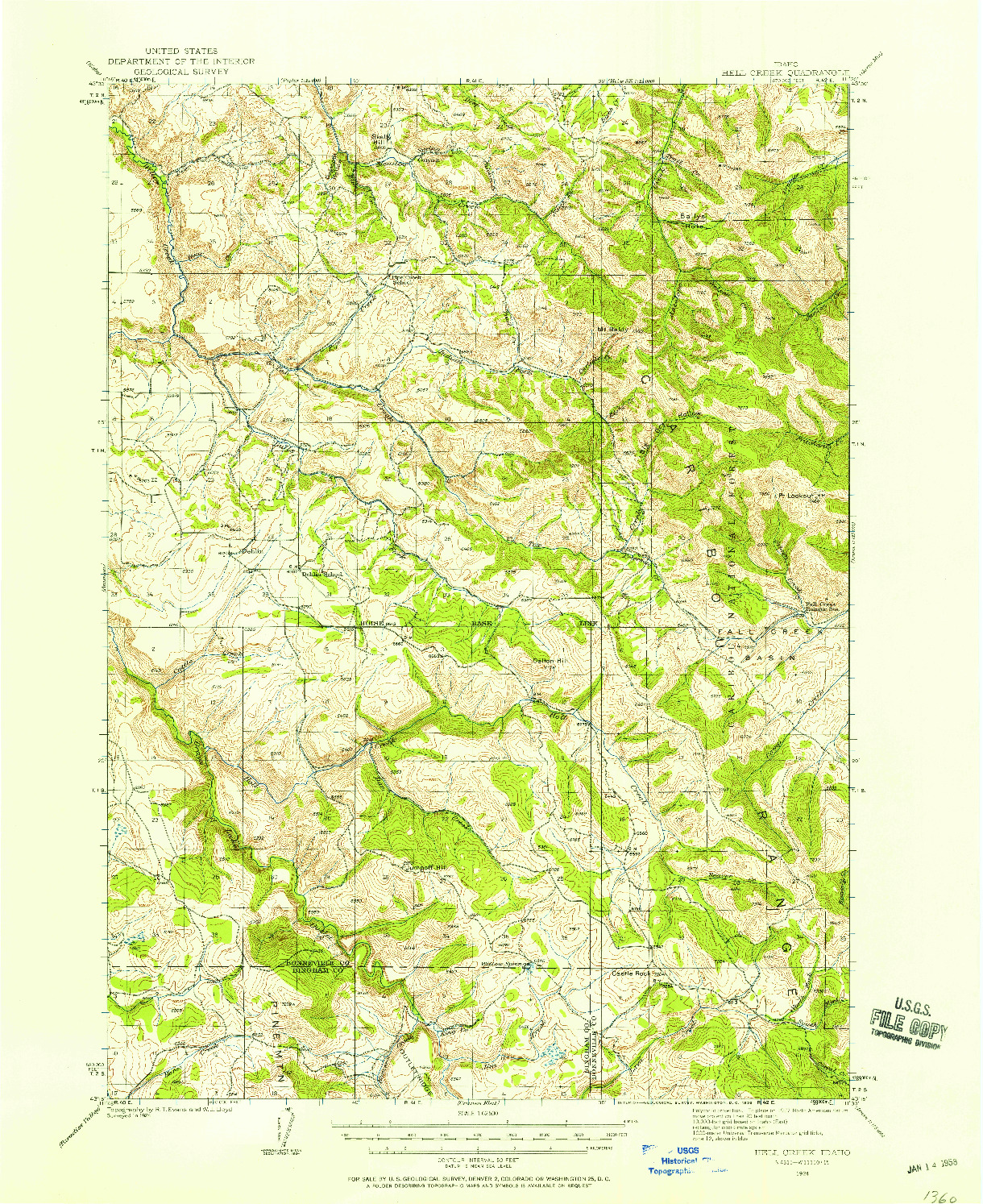 USGS 1:62500-SCALE QUADRANGLE FOR HELL CREEK, ID 1924