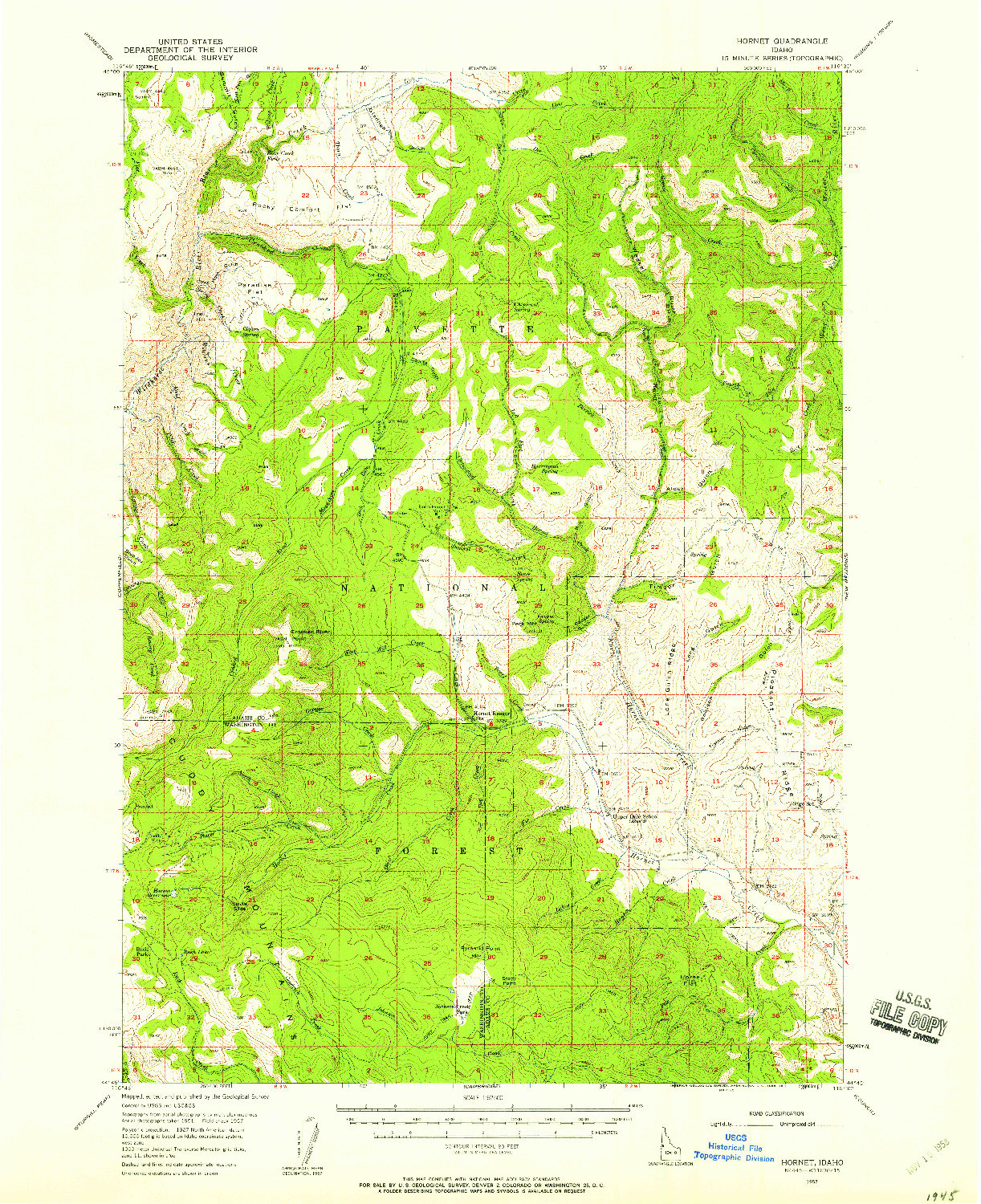 USGS 1:62500-SCALE QUADRANGLE FOR HORNET, ID 1957