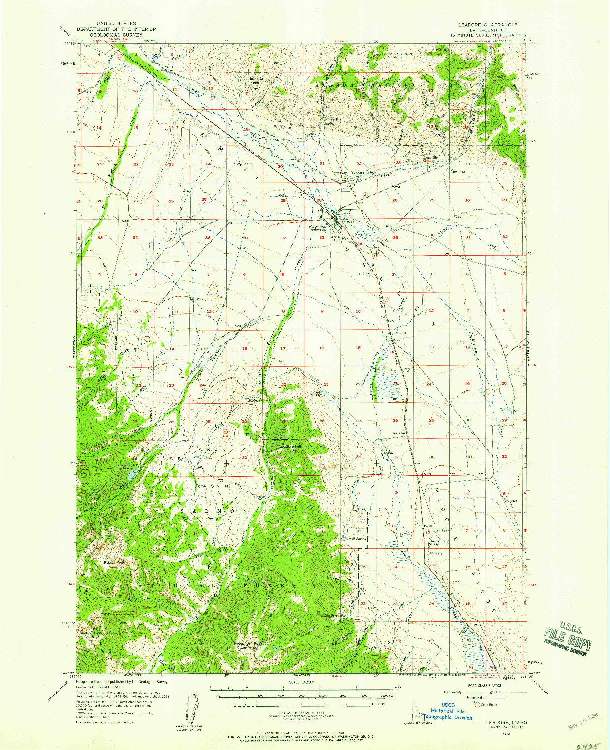 USGS 1:62500-SCALE QUADRANGLE FOR LEADORE, ID 1956