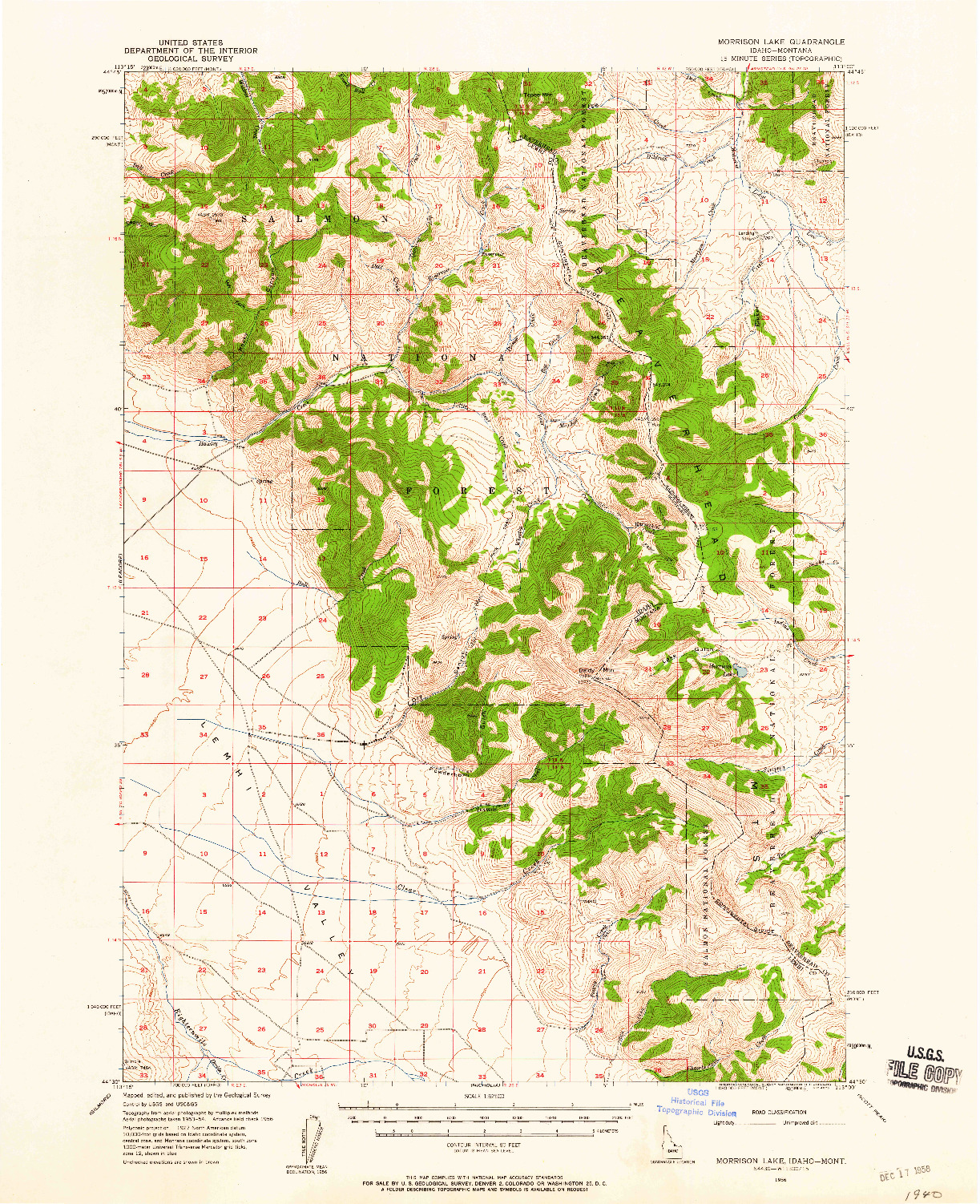 USGS 1:62500-SCALE QUADRANGLE FOR MORRISON LAKE, ID 1956